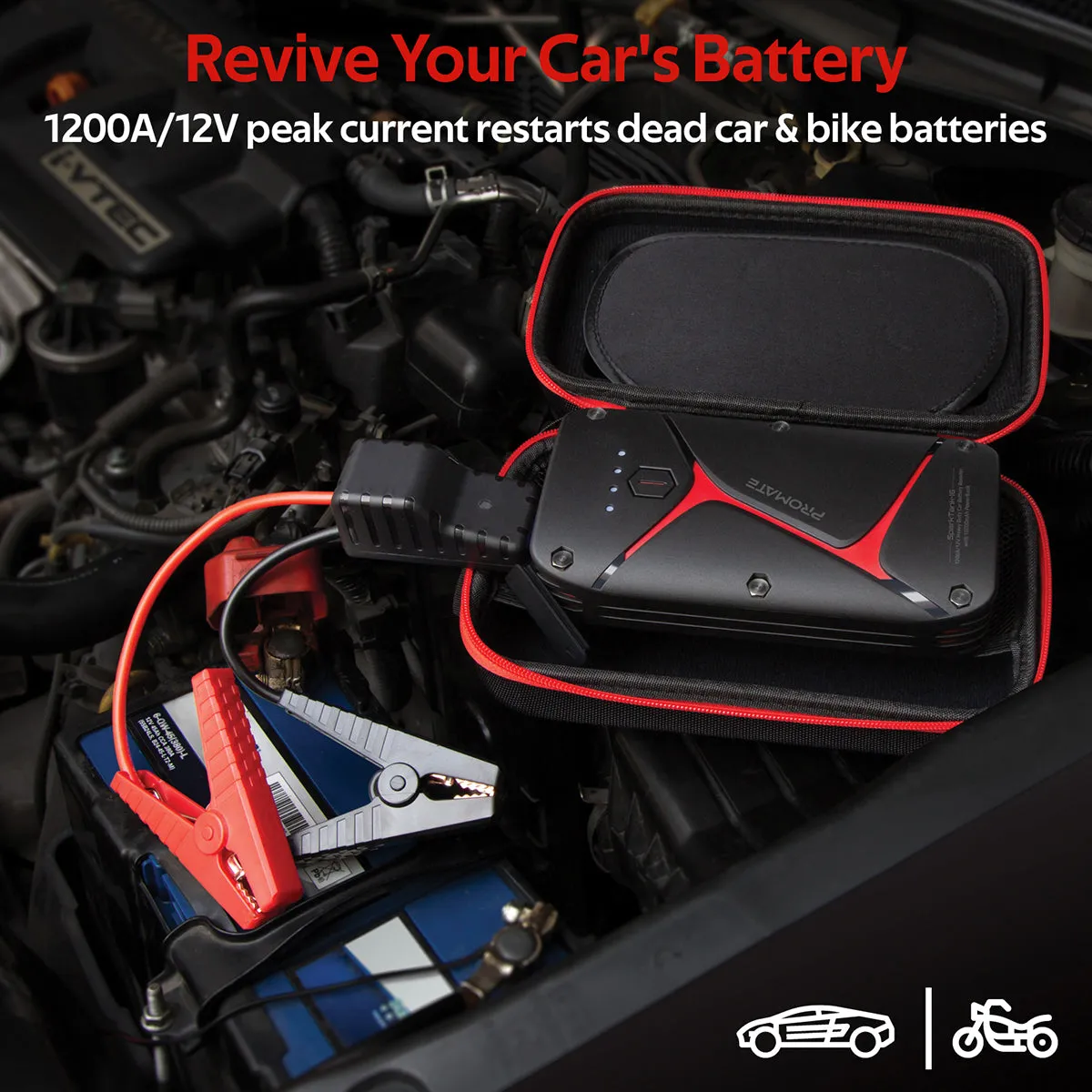 1200A/12V Heavy Duty Car Battery Booster with 16000mAh PowerBank