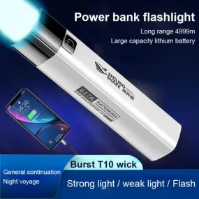 2 IN 1 400LM Mini Torch Power Bank Ultra Bright Tactical LED Flashlight Outdoor Lighting 3 Modes With USB Charging Cable