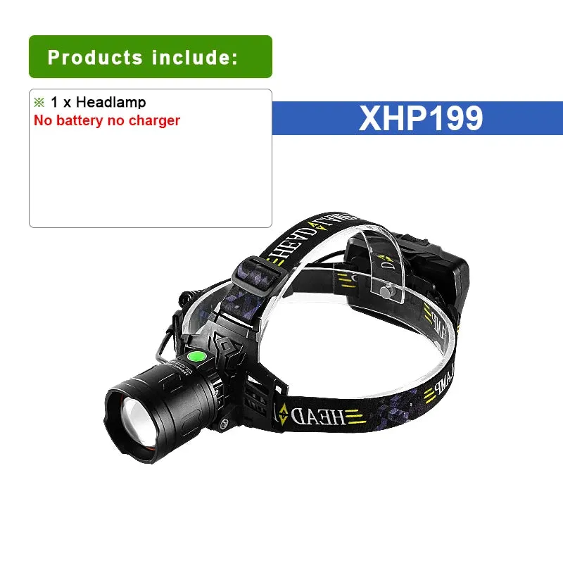 2023 Super XHP199 Powerful Headlamp Rechargeable Head Flashlight High Power Head Lamps XHP90 Led Headlight 18650 Fishing Lantern