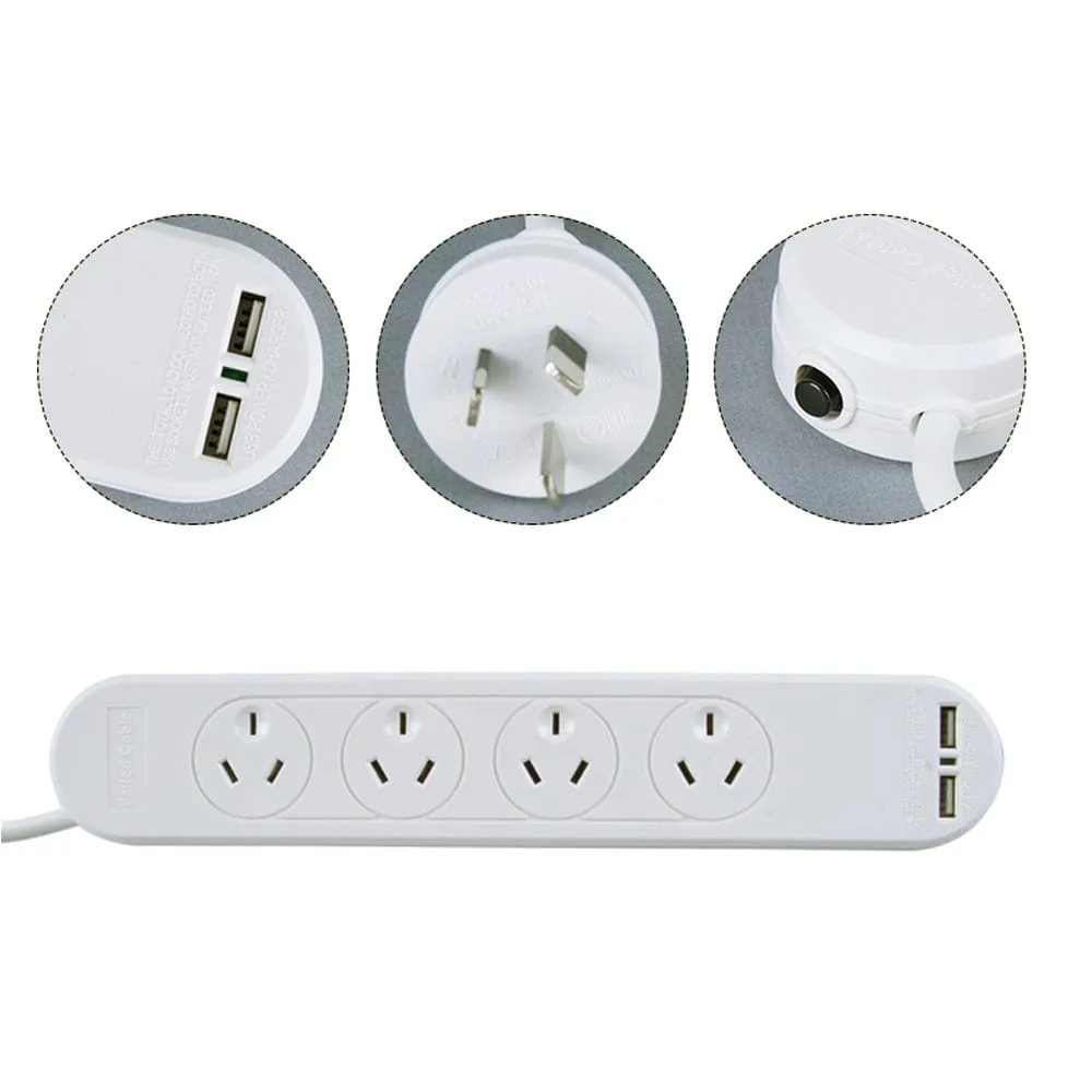 4 Outlet Powerboard With Surge Protection and Dual USB Charger