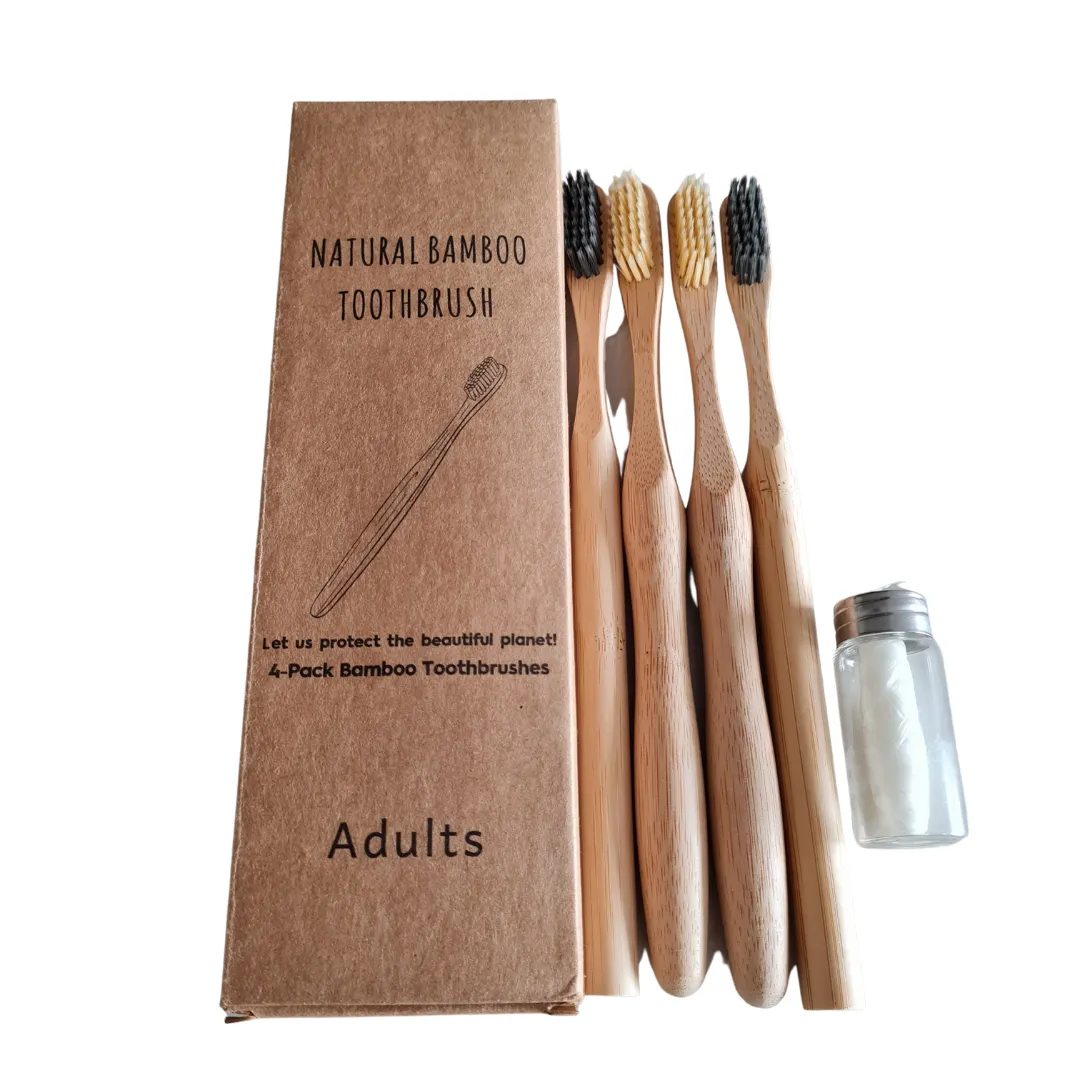 4 Pack Bamboo Toothbrush and Biodegradable  Floss set