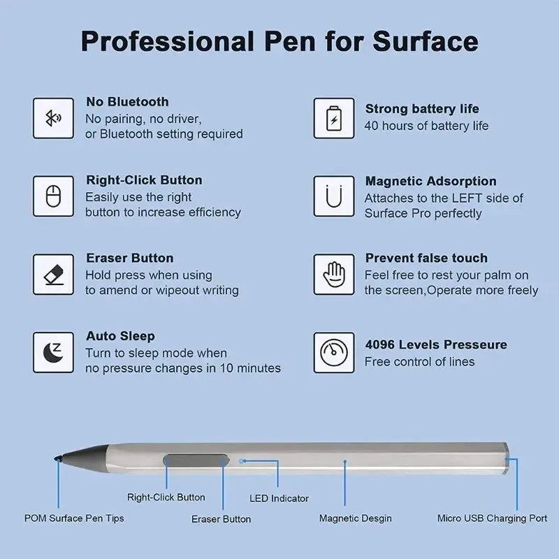 4096 Pressure Stylus Pen For Surface Pro 5 6 7 Go Book Laptop