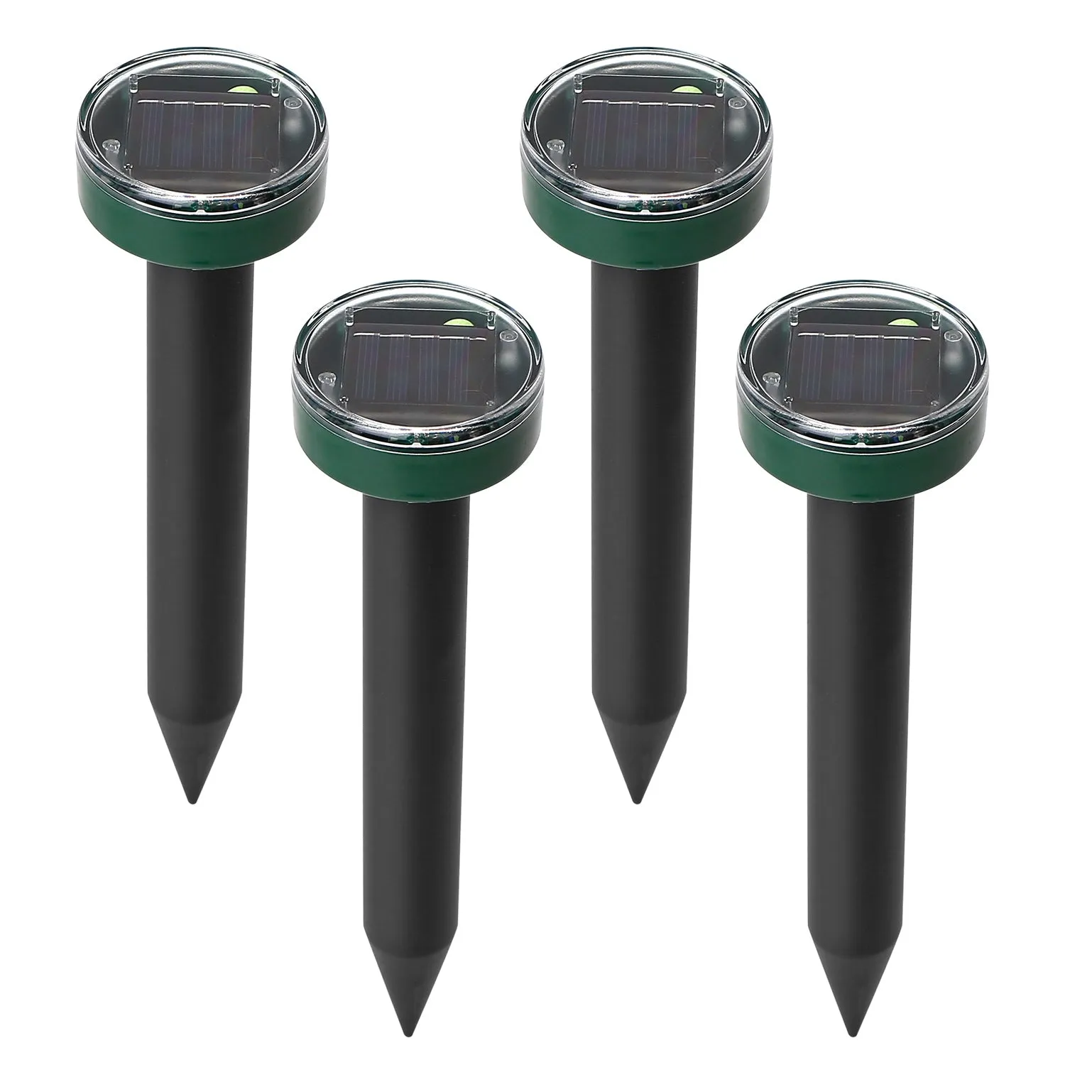 4Pcs Solar Powered Mole Repeller Sonic Gopher Stake Repellent Waterproof Outdoor For Farm Garden Yard Repelling Moles Gopher Snake Vole Rat Mice Mouse - Black