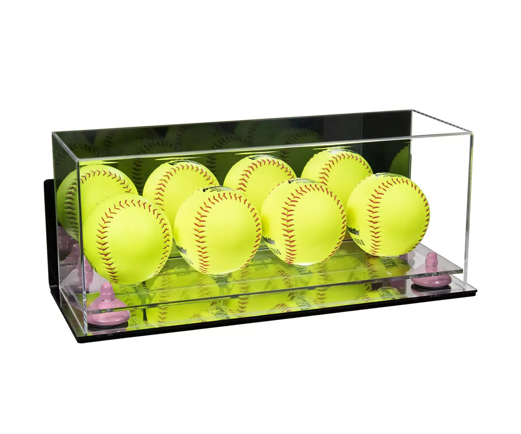 Acrylic Four Softballs Display Case 17 X 6 X 7 Mirror Wall Mounts (V46/A019)