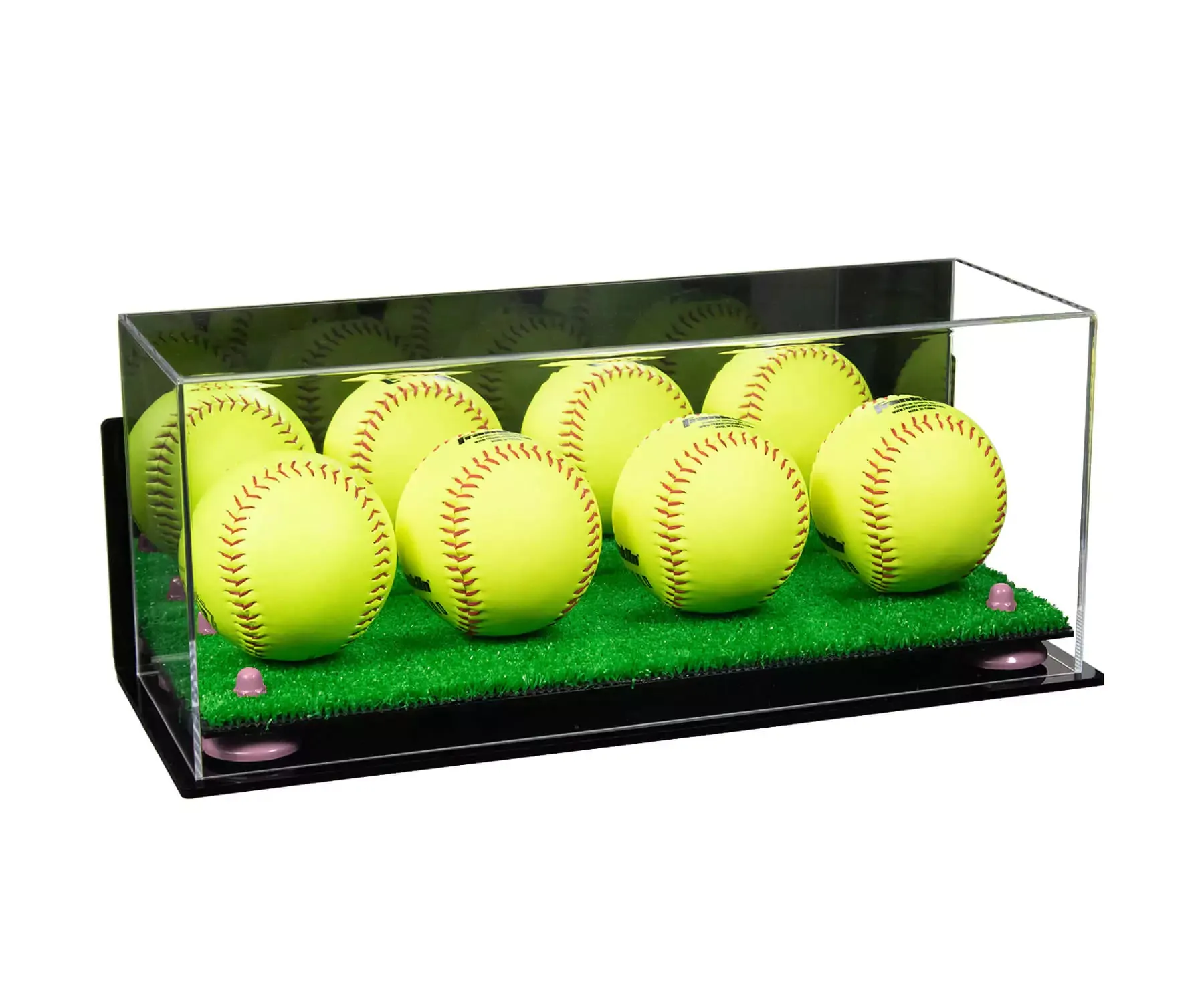 Acrylic Four Softballs Display Case 17 X 6 X 7 Mirror Wall Mounts (V46/A019)