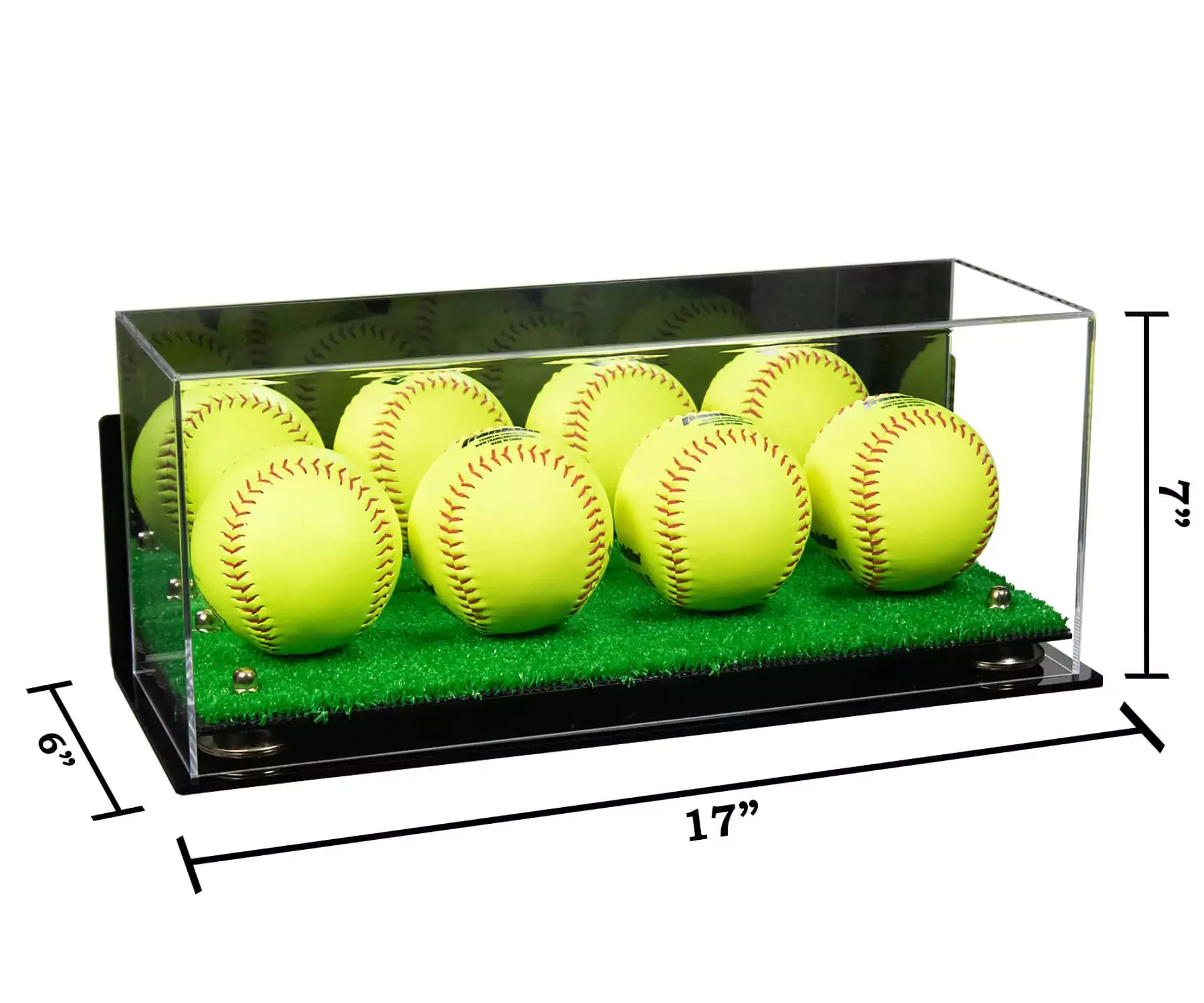 Acrylic Four Softballs Display Case 17 X 6 X 7 Mirror Wall Mounts (V46/A019)