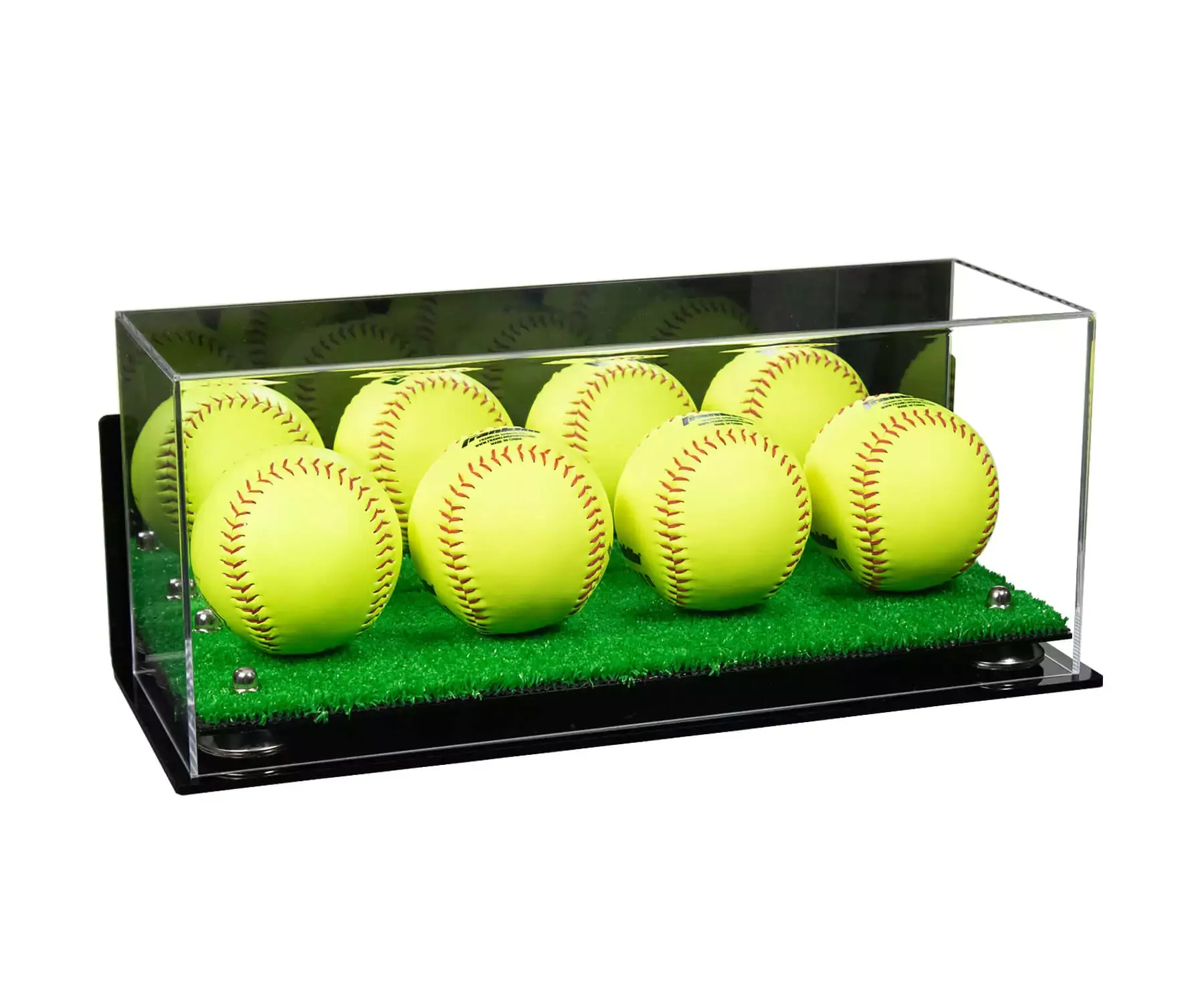 Acrylic Four Softballs Display Case 17 X 6 X 7 Mirror Wall Mounts (V46/A019)