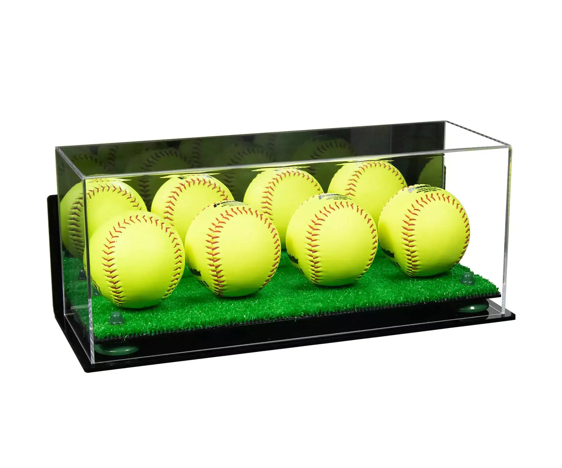 Acrylic Four Softballs Display Case 17 X 6 X 7 Mirror Wall Mounts (V46/A019)