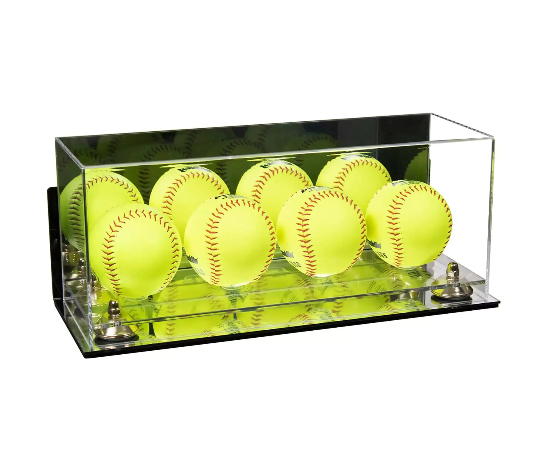 Acrylic Four Softballs Display Case 17 X 6 X 7 Mirror Wall Mounts (V46/A019)