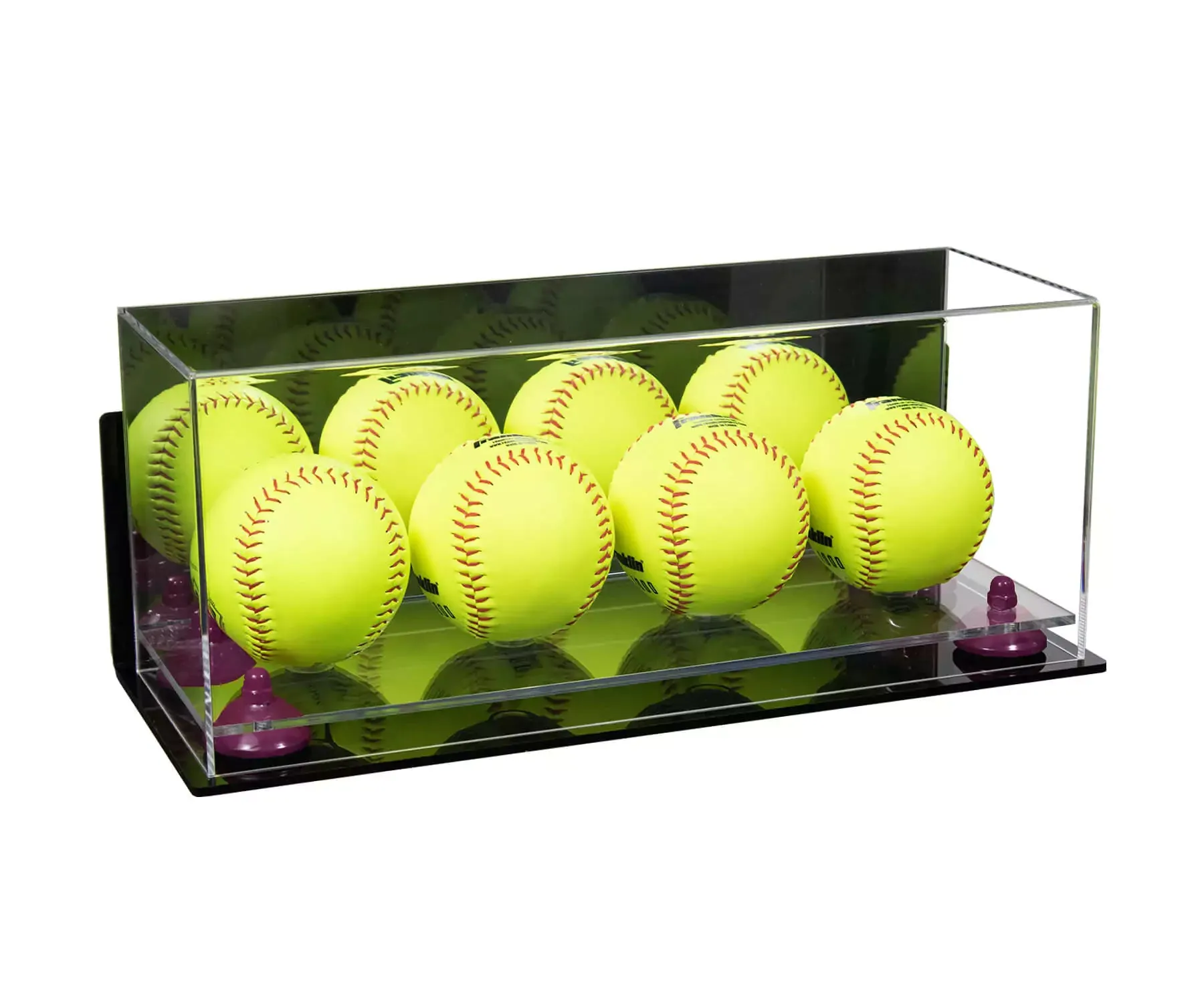 Acrylic Four Softballs Display Case 17 X 6 X 7 Mirror Wall Mounts (V46/A019)