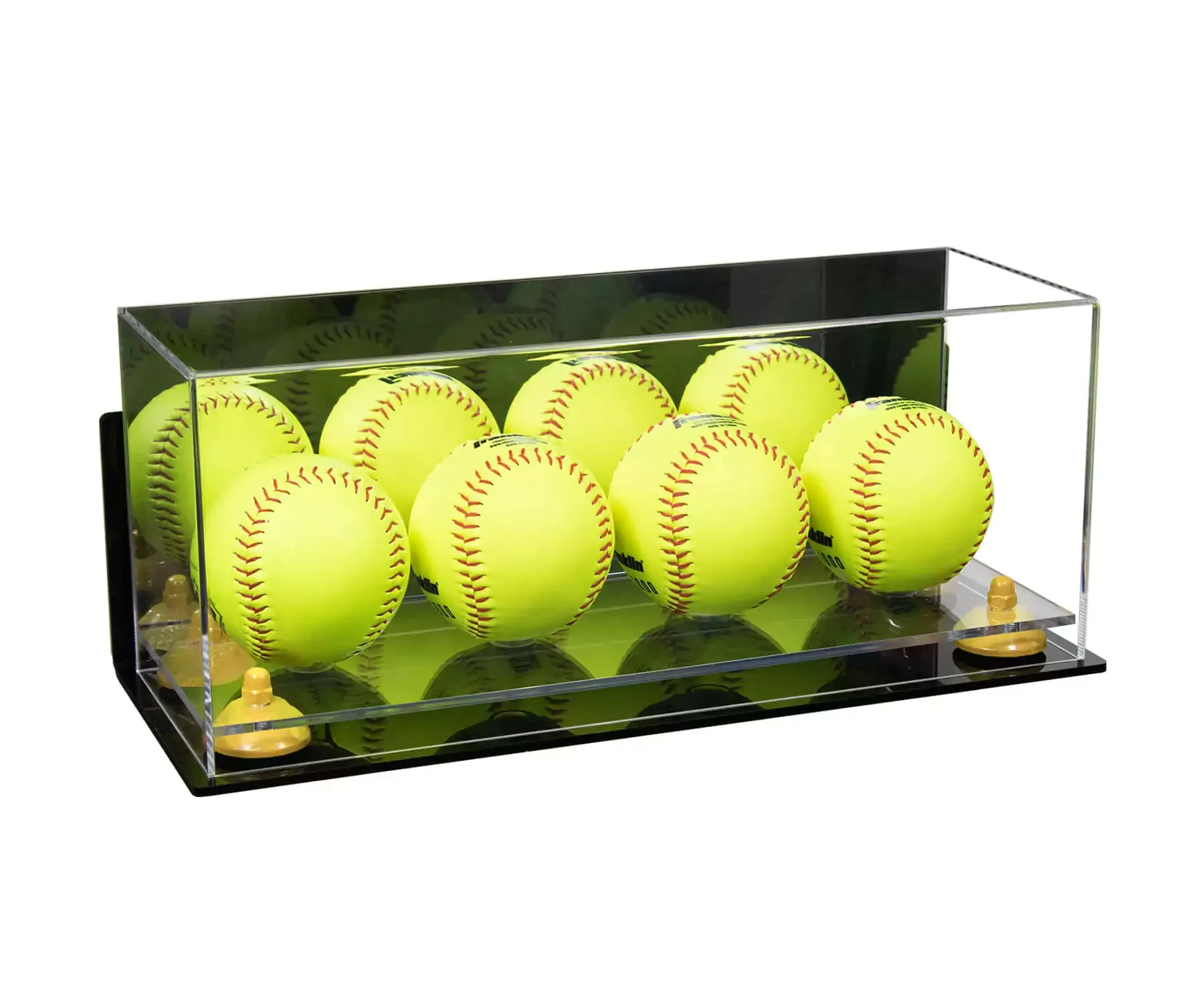 Acrylic Four Softballs Display Case 17 X 6 X 7 Mirror Wall Mounts (V46/A019)