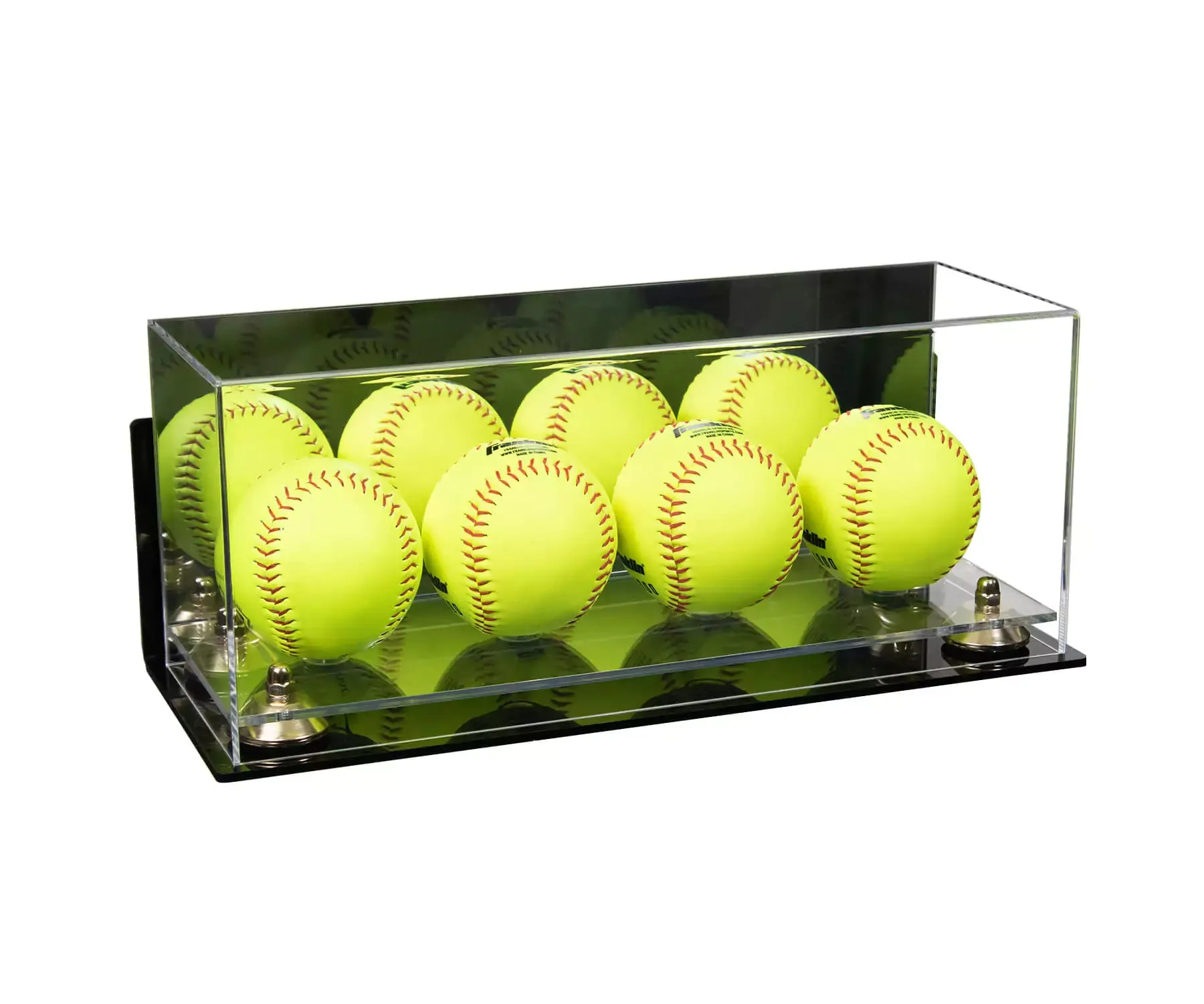 Acrylic Four Softballs Display Case 17 X 6 X 7 Mirror Wall Mounts (V46/A019)