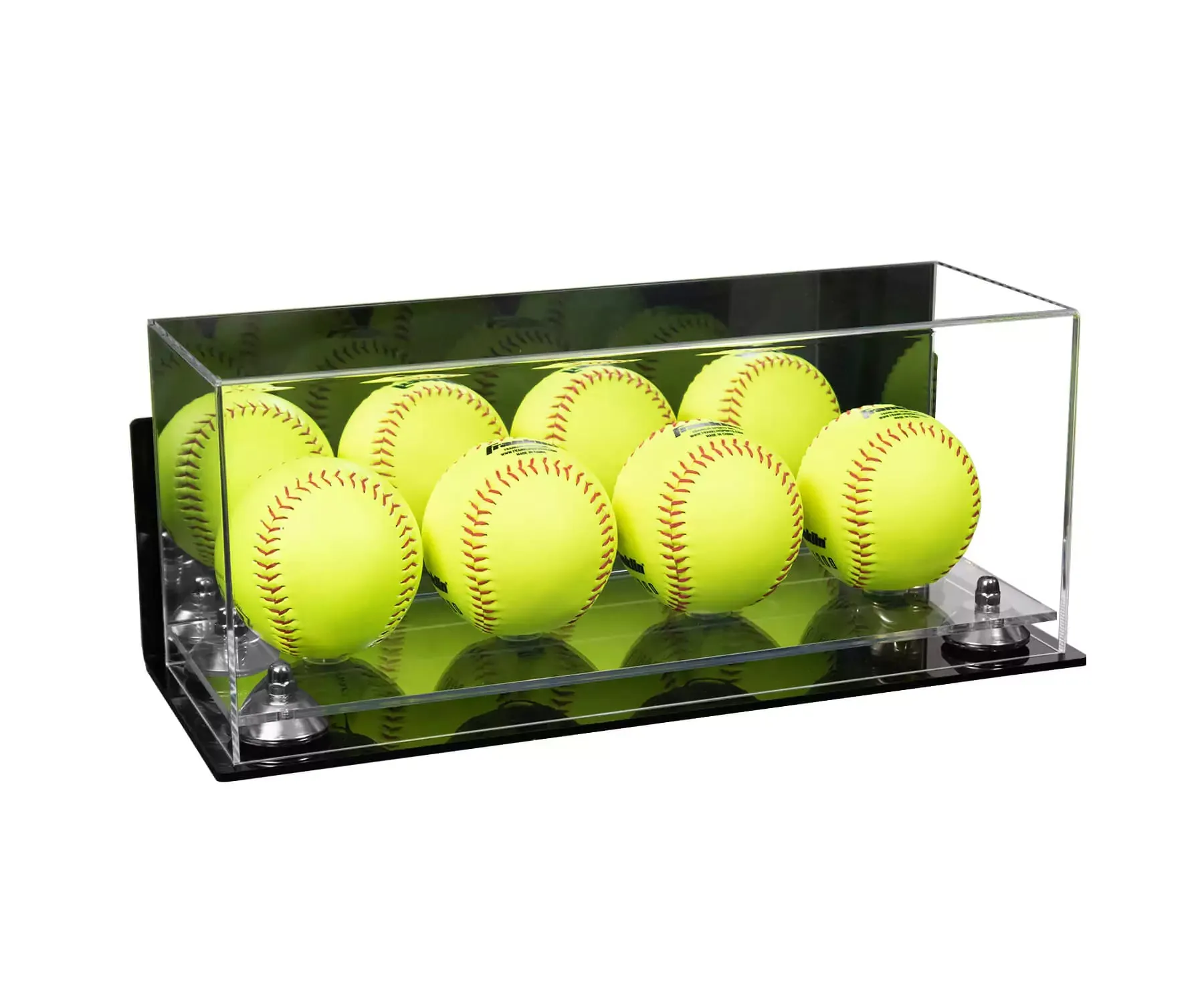 Acrylic Four Softballs Display Case 17 X 6 X 7 Mirror Wall Mounts (V46/A019)