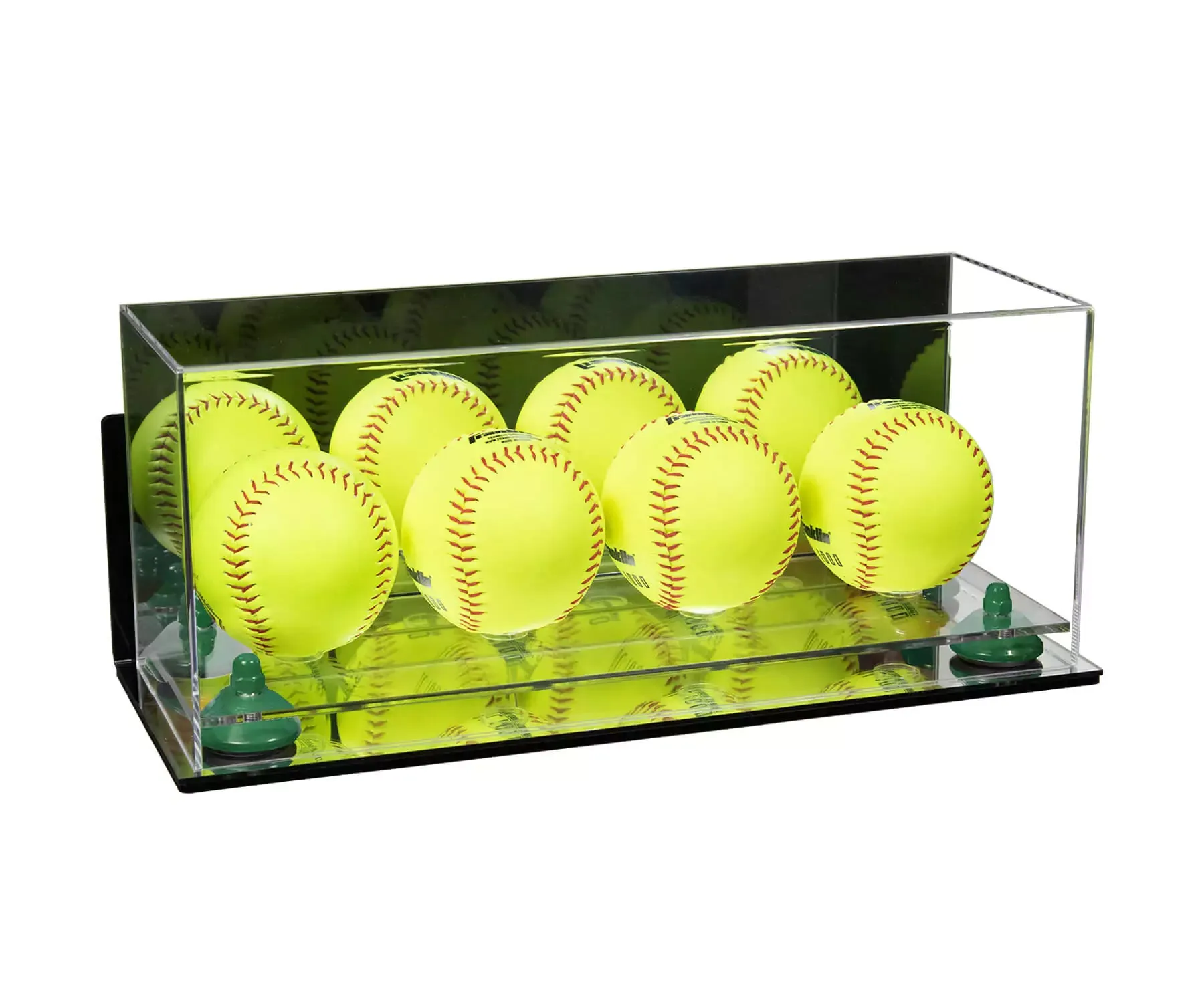 Acrylic Four Softballs Display Case 17 X 6 X 7 Mirror Wall Mounts (V46/A019)