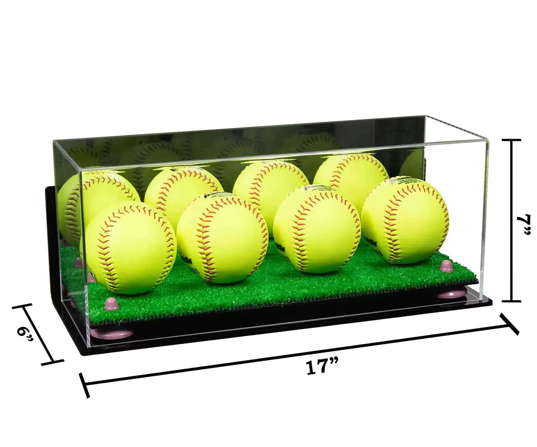 Acrylic Four Softballs Display Case 17 X 6 X 7 Mirror Wall Mounts (V46/A019)