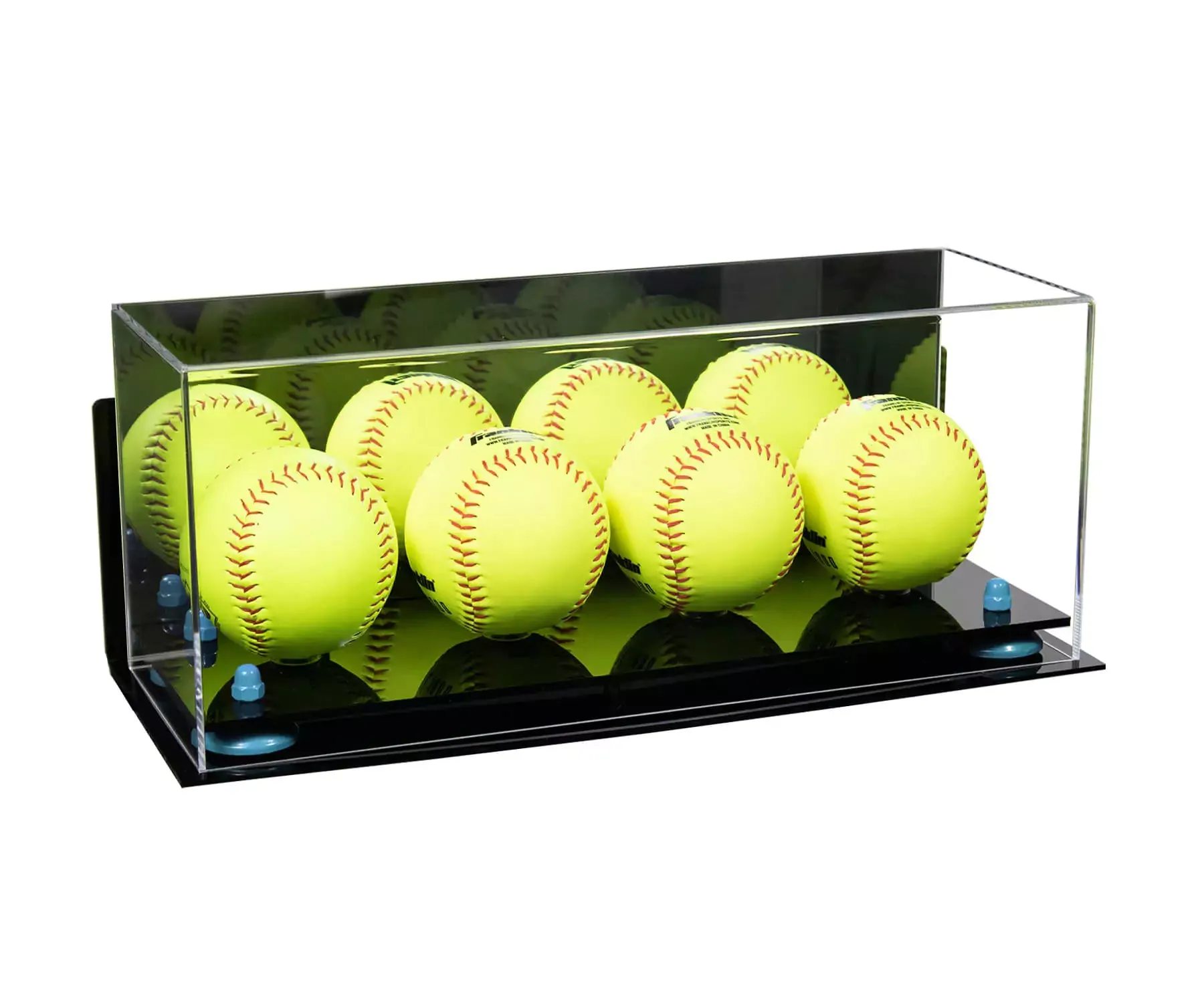 Acrylic Four Softballs Display Case 17 X 6 X 7 Mirror Wall Mounts (V46/A019)