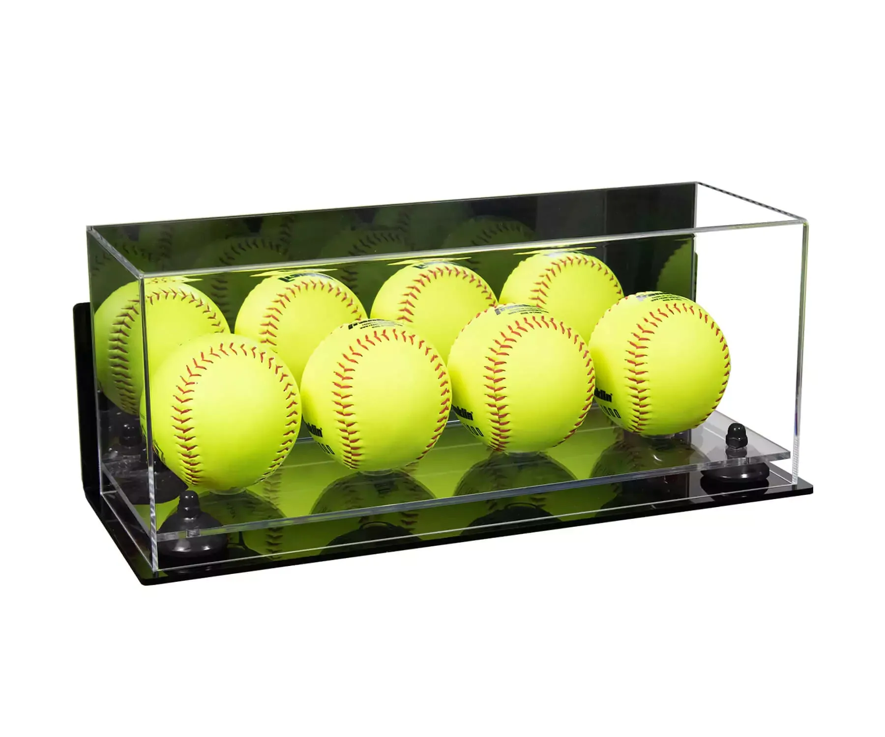 Acrylic Four Softballs Display Case 17 X 6 X 7 Mirror Wall Mounts (V46/A019)