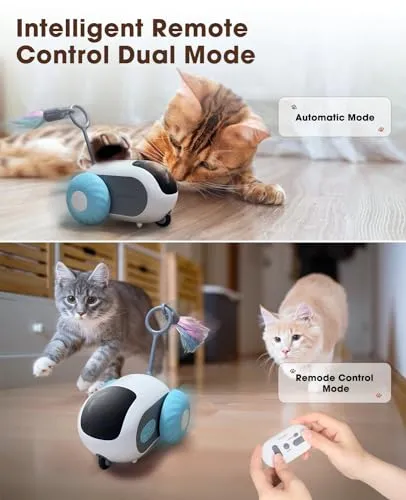 AIPERRO Cat Toys for Indoor Cats, Smart Interactive Cat Toy with Two-Speed Adjustment, Remote Control USB Rechargeable Automatic Cat Exercise Toys for Bored Indoor Adult Cats Kittens (Blue)