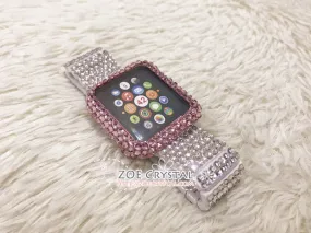 Apple Watch Bedazzled Bling Pink Crystal Case / Protector / Cover  Silver White Swarovski Rhinestone iWatch Band / Strap