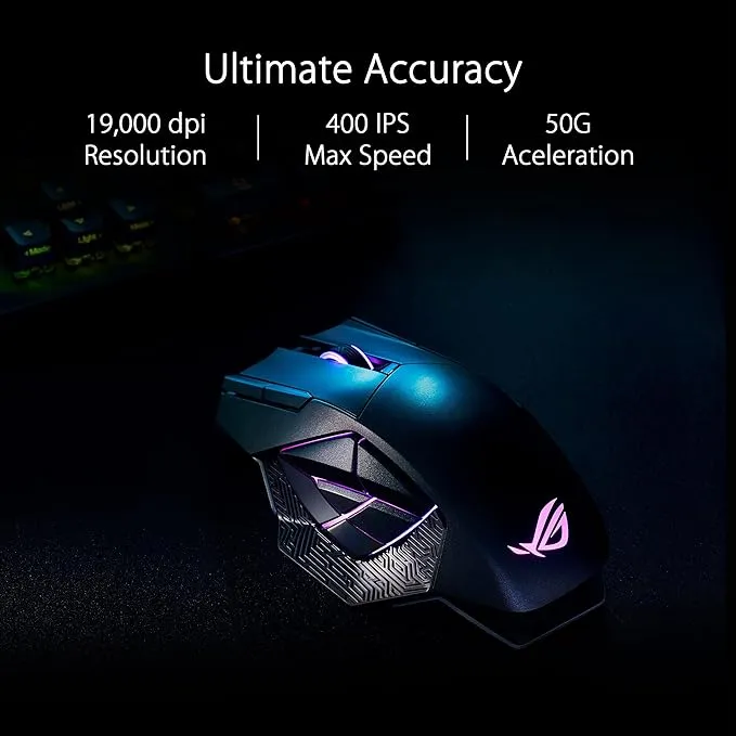 ASUS ROG Spatha X Wireless Gaming Mouse: Magnetic Charging Stand, 12 Buttons, 19K DPI, Hot Swap Switches, ROG Micro Switches, Paracord, RGB.