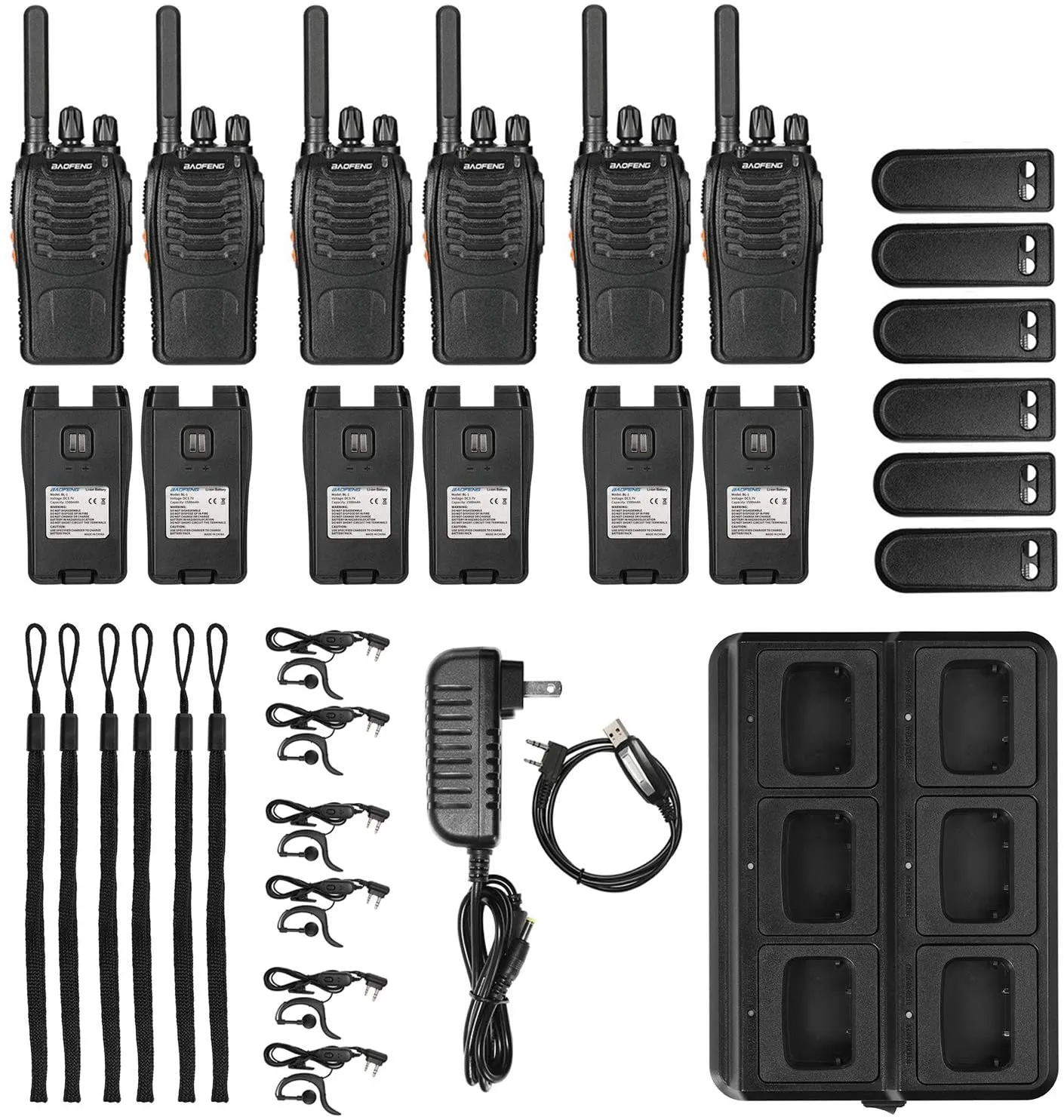 BAOFENG BF-88ST [6 Packs] with Six-way Charger & Cable | USB Charging