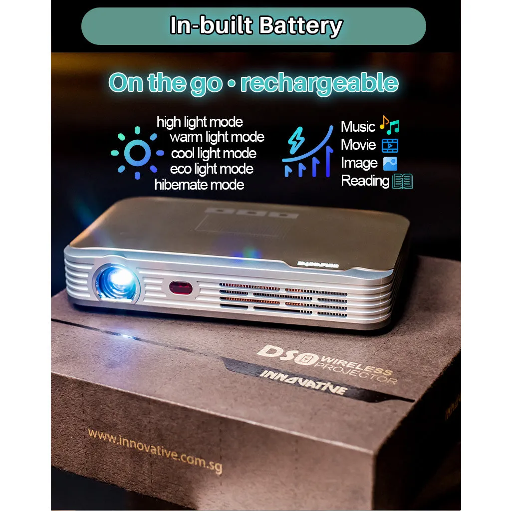 Battery Palm Size INNOVATIVE DS9 4k 3D Super Short Throw Home & Business Smart Projector