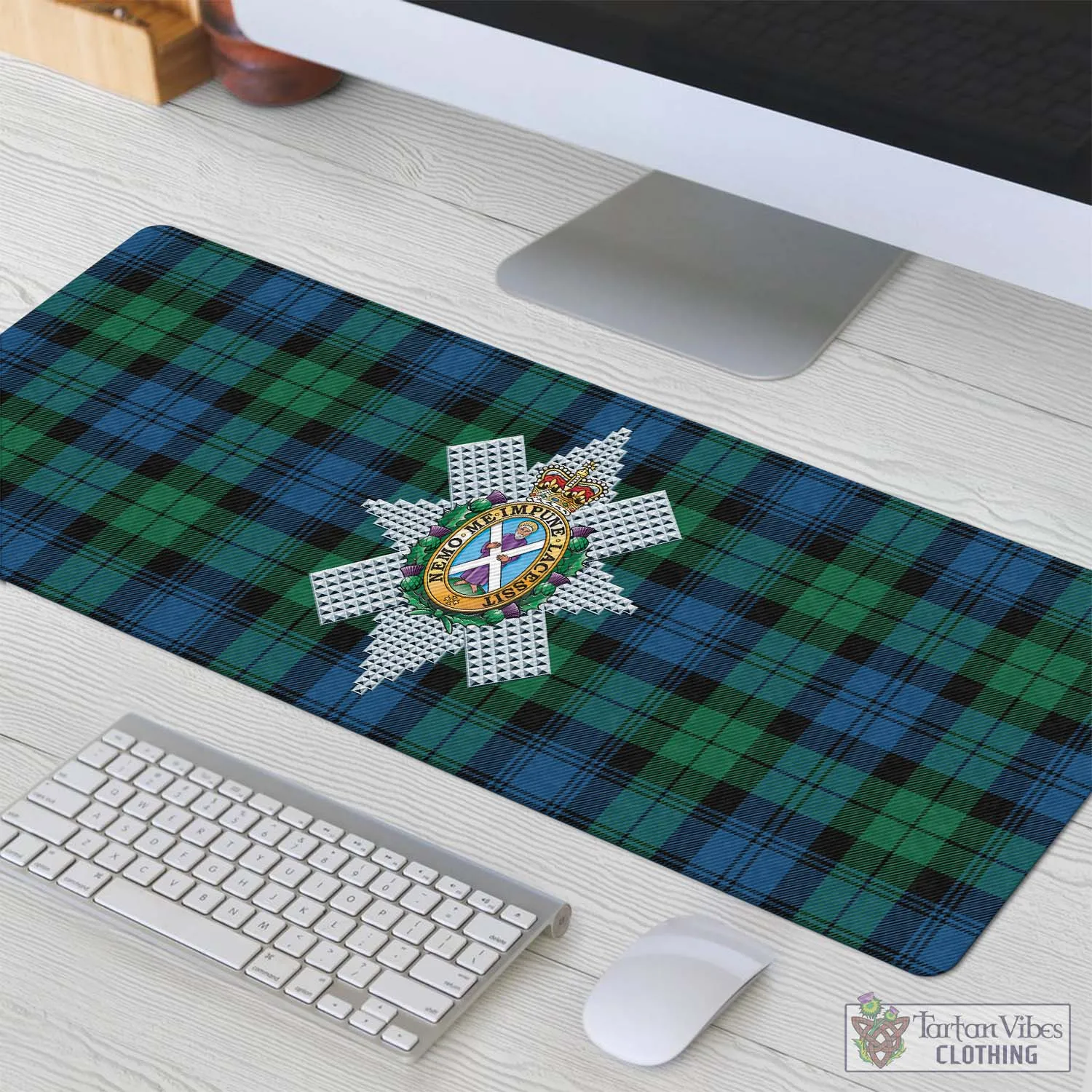 Black Watch Ancient Tartan Mouse Pad with Family Crest