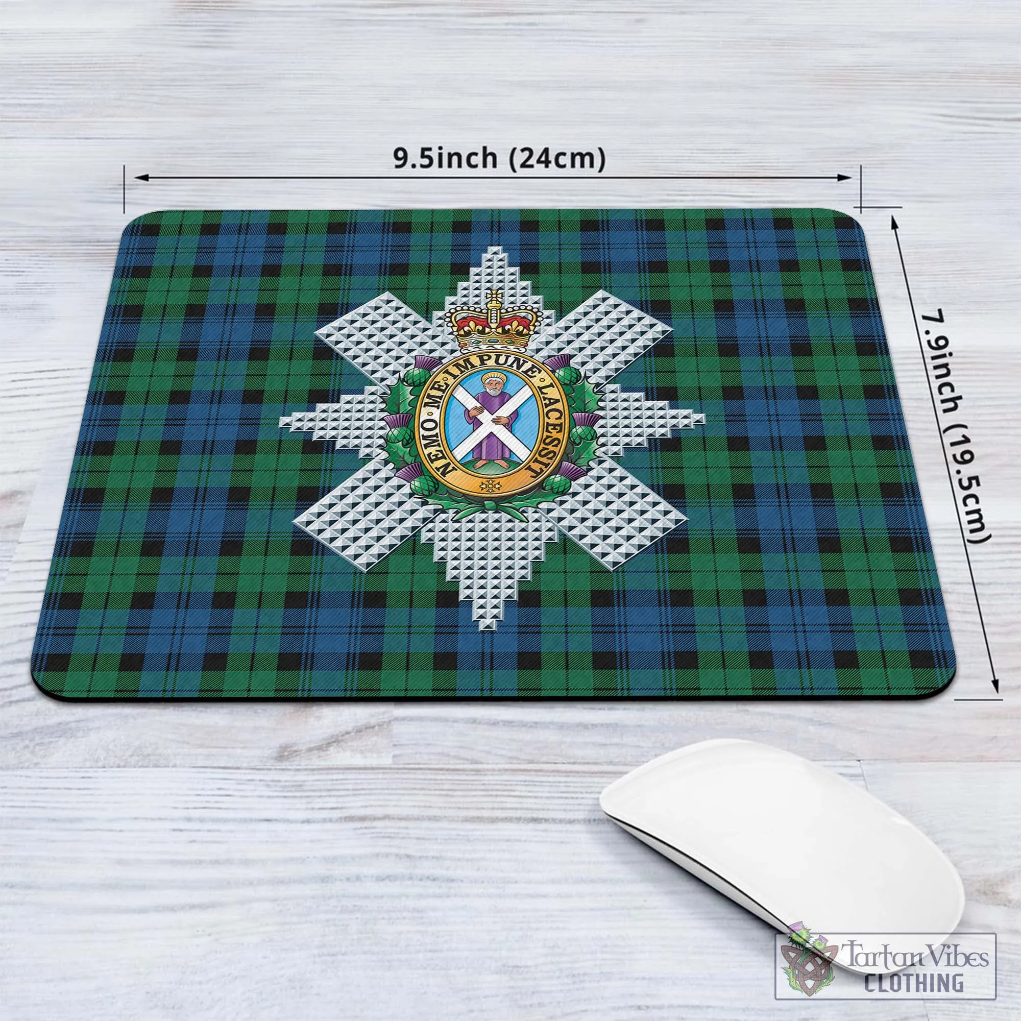 Black Watch Ancient Tartan Mouse Pad with Family Crest