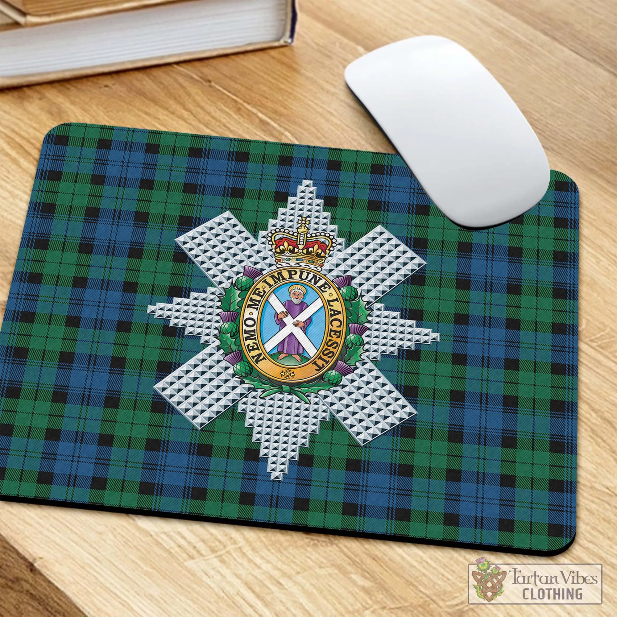 Black Watch Ancient Tartan Mouse Pad with Family Crest