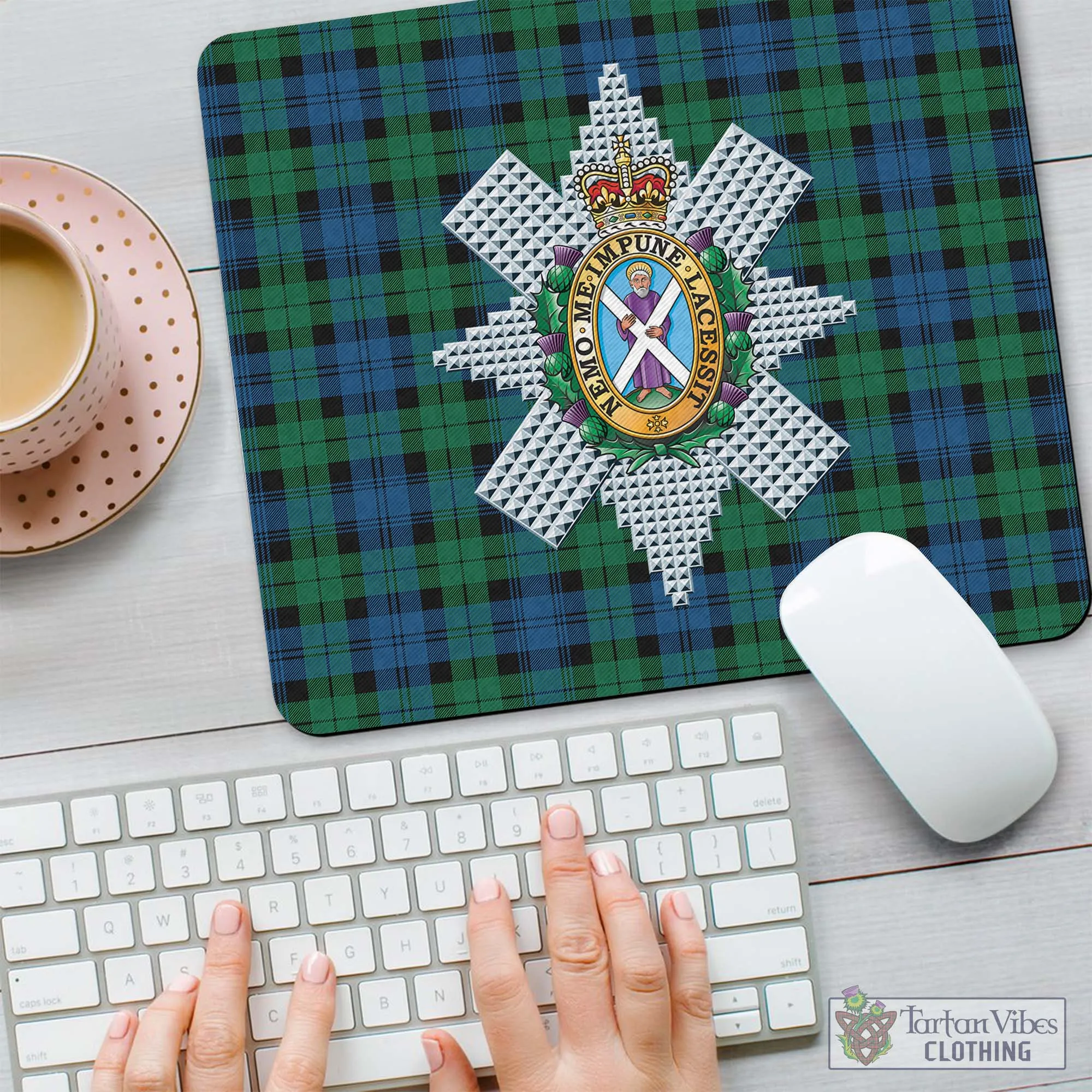 Black Watch Ancient Tartan Mouse Pad with Family Crest