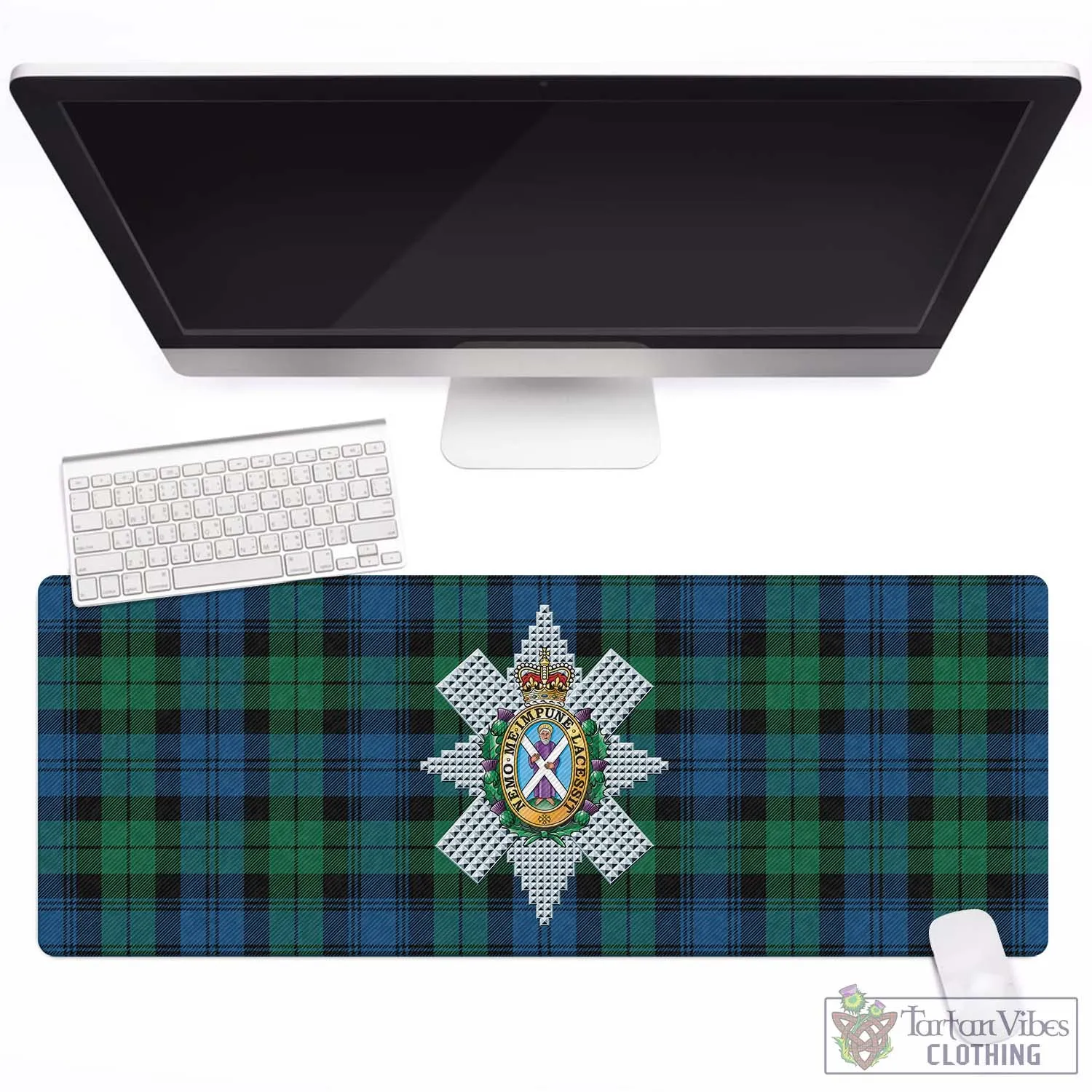 Black Watch Ancient Tartan Mouse Pad with Family Crest