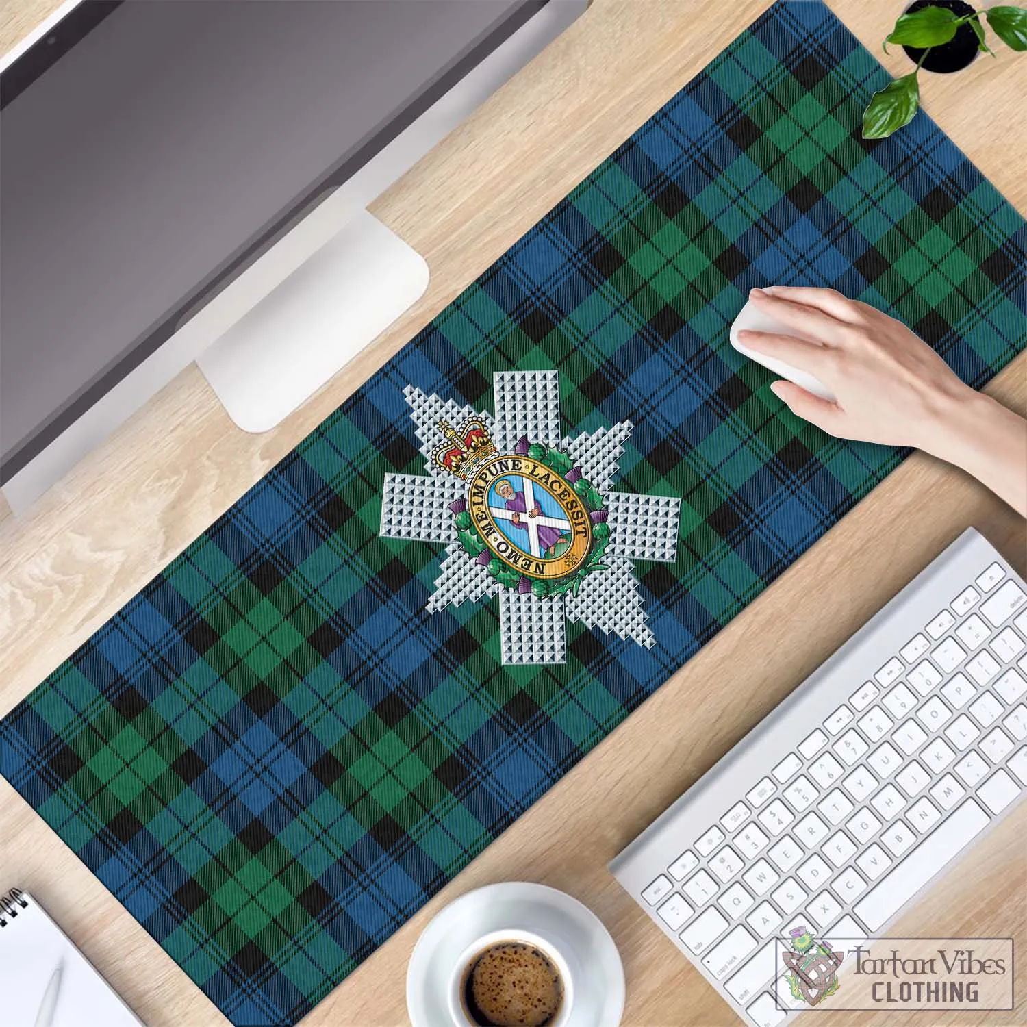 Black Watch Ancient Tartan Mouse Pad with Family Crest