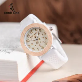 BOBO BIRD WP21 Wooden Watches for Women Men Wood Metal Wood Case Soft Silicone Band Quartz Watch Starry Sky Ladies Timepieces