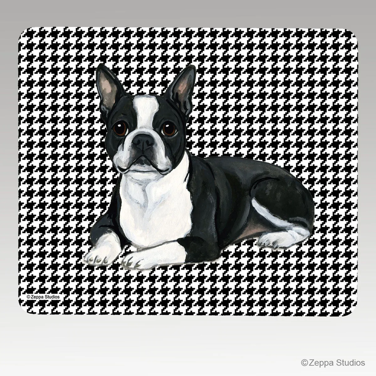 Boston Terrier Houndstooth Mouse Pad