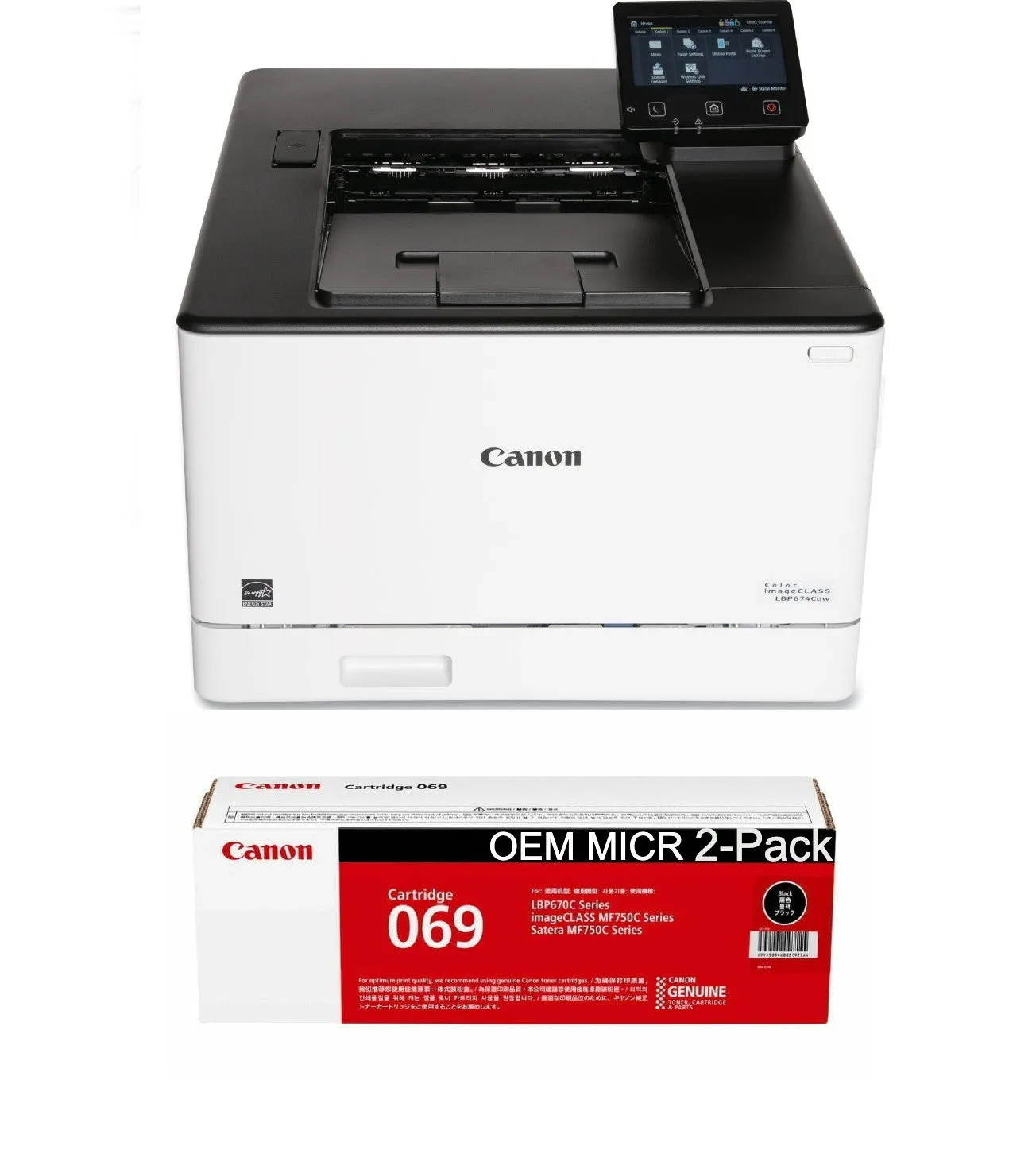 Canon LBP674Cdw Color ImageCLASS Printer with 2 CRG 069 OEM MICR Cartridges