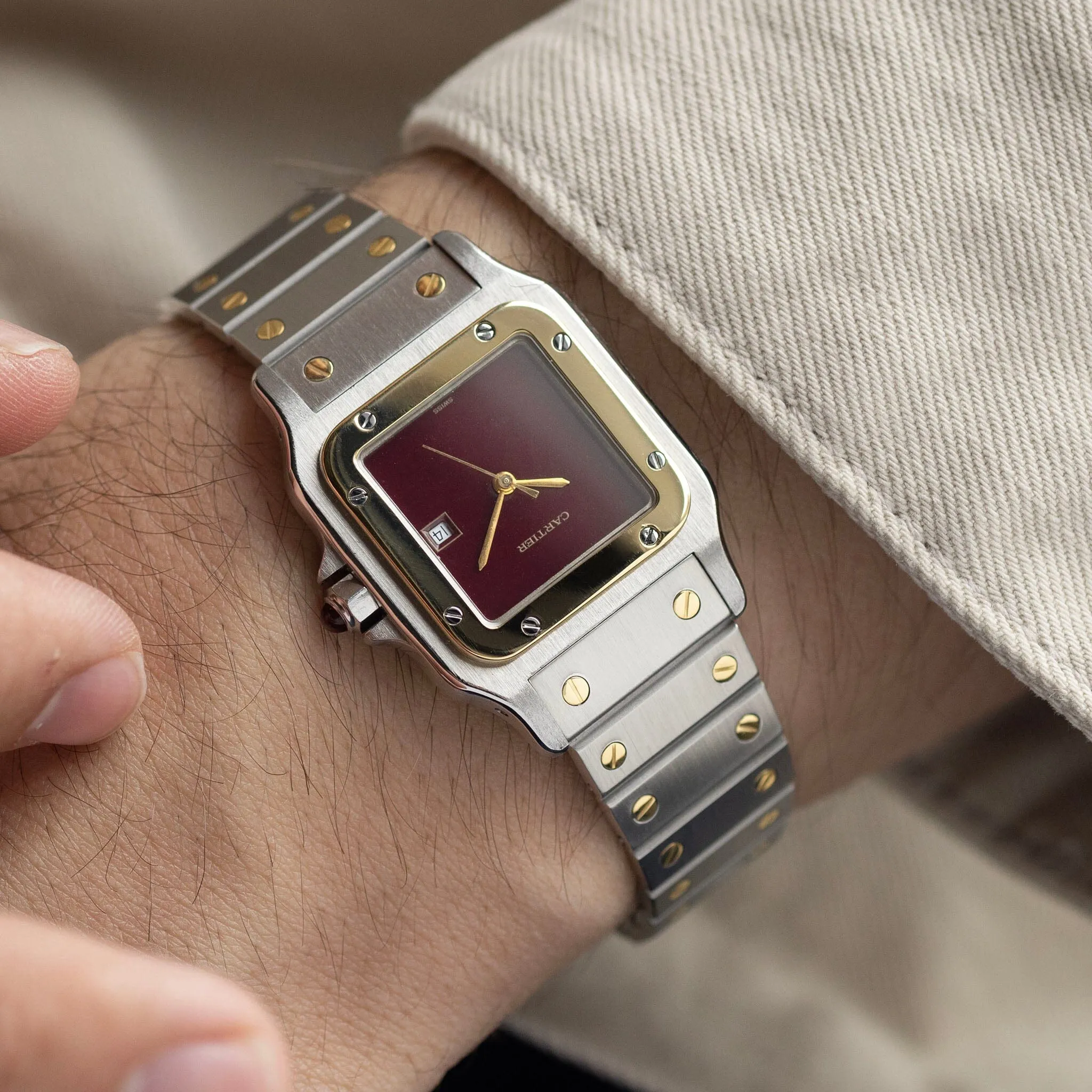 Cartier Santos 2961 Steel and Gold with Burgundy Dial