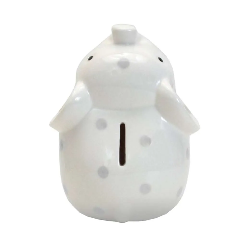 Child to Cherish White with Grey Polka Dots Elephant Bank