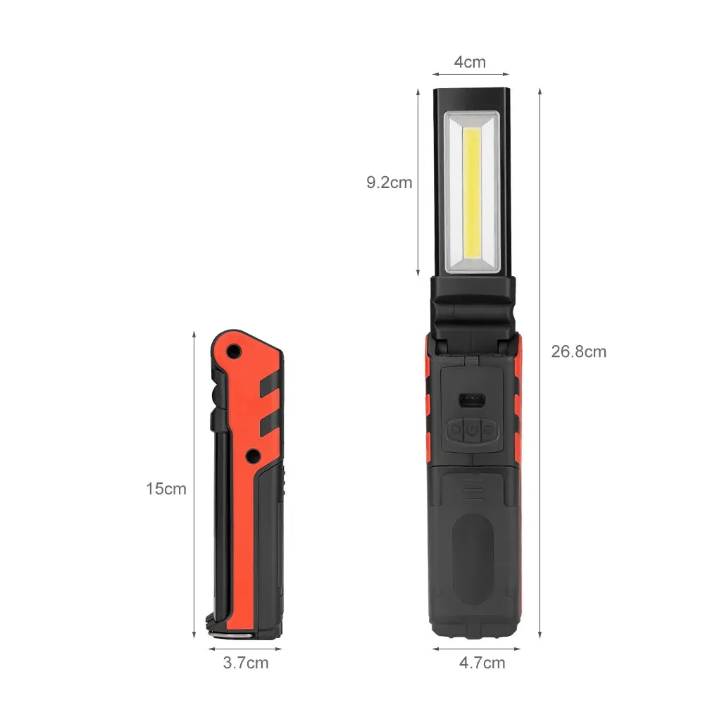 COB LED Work Light Dimmable USB Rechargeable LED Flashlight Inspection Lamp With Magnetic Hook Power Bank 18650 Battery Torch