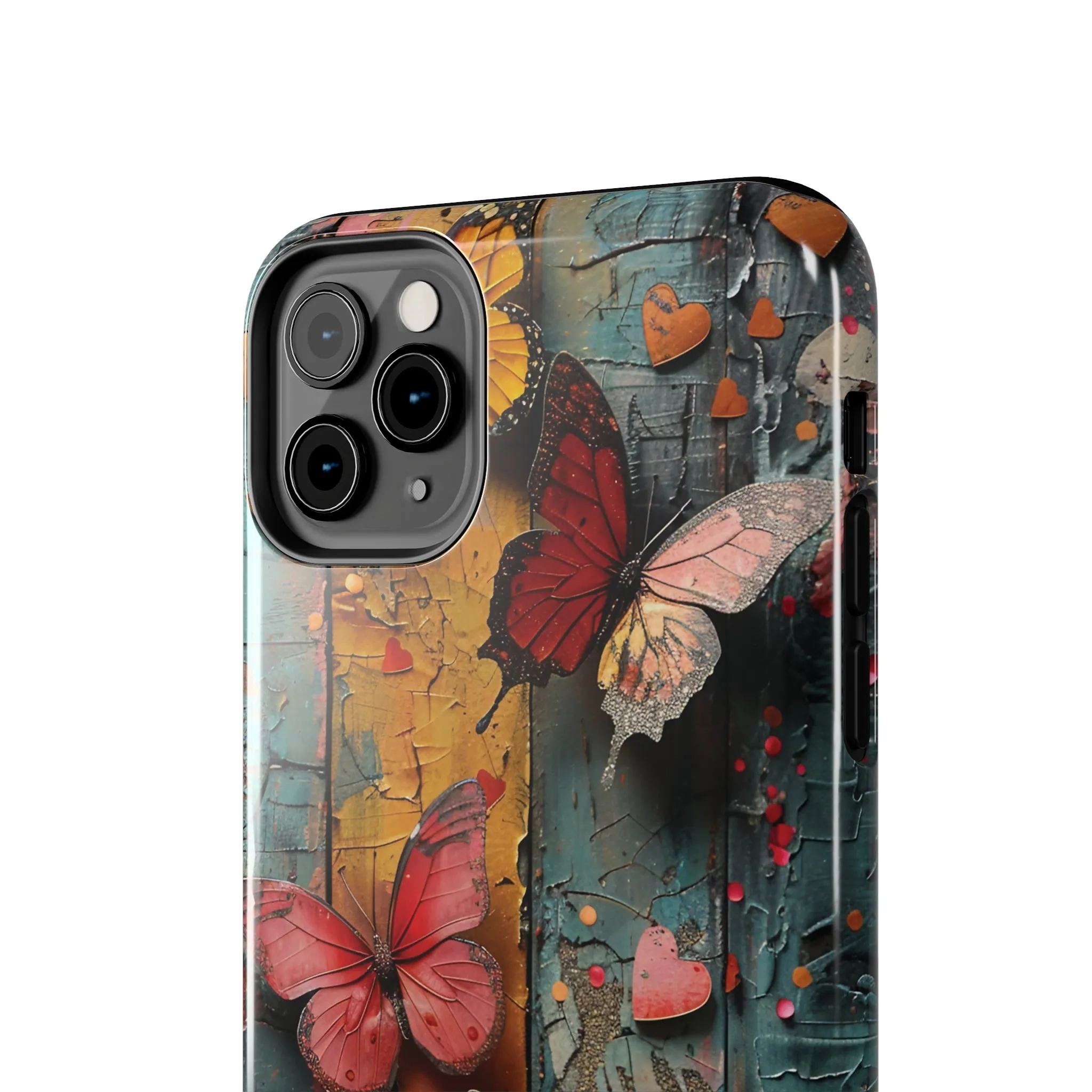 Colorful Butterfly Art on Wood texture design iPhone Case iPhone Case, Colorful Butterfly Art Protective Phone Cover, Durable Phone Accessory Gift, Chic Artsy Protective Cover, Protective Case for iPhone Models, Tough iPhone Case