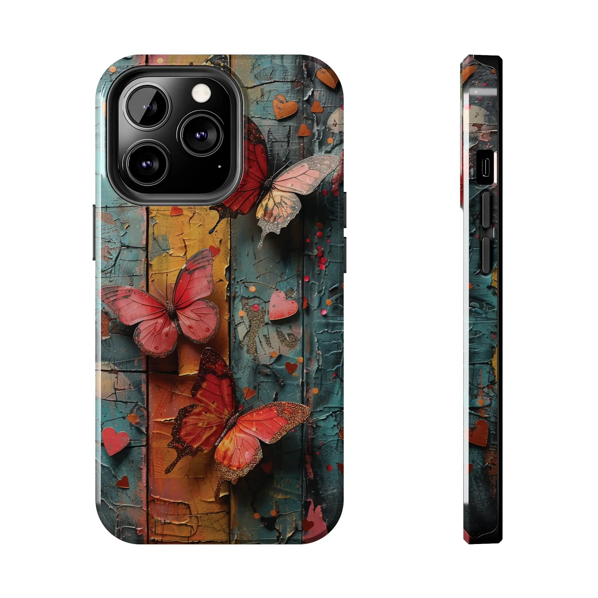 Colorful Butterfly Art on Wood texture design iPhone Case iPhone Case, Colorful Butterfly Art Protective Phone Cover, Durable Phone Accessory Gift, Chic Artsy Protective Cover, Protective Case for iPhone Models, Tough iPhone Case