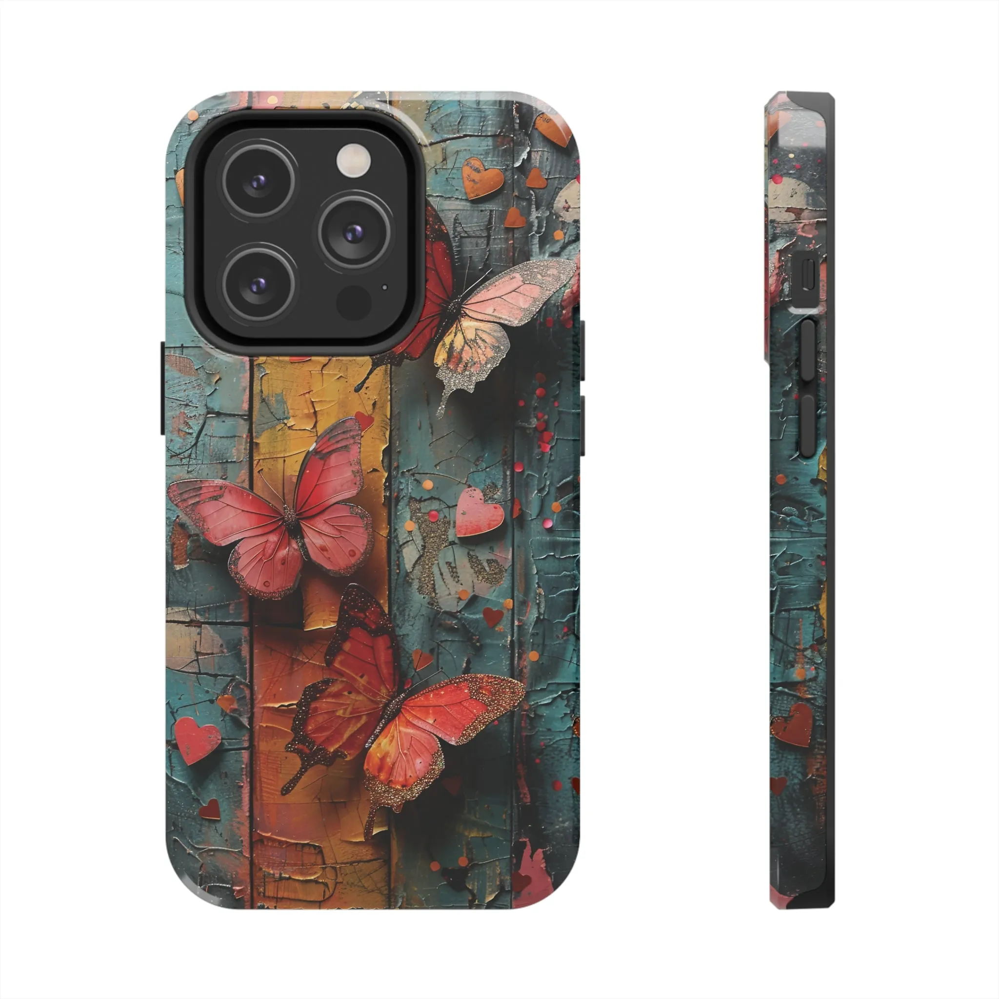 Colorful Butterfly Art on Wood texture design iPhone Case iPhone Case, Colorful Butterfly Art Protective Phone Cover, Durable Phone Accessory Gift, Chic Artsy Protective Cover, Protective Case for iPhone Models, Tough iPhone Case