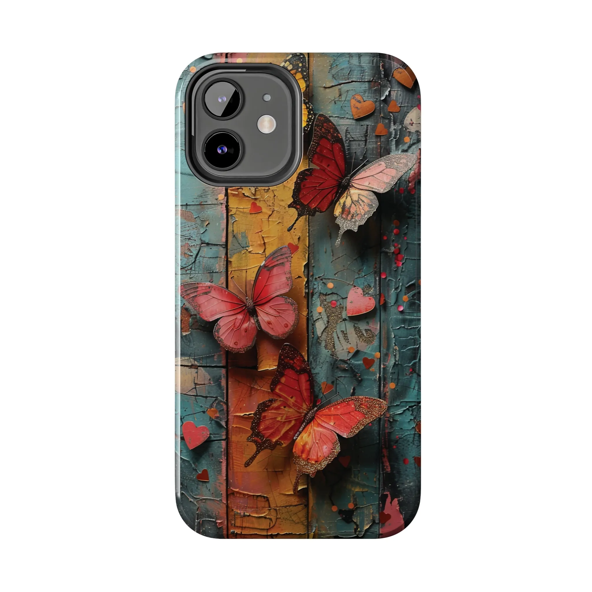 Colorful Butterfly Art on Wood texture design iPhone Case iPhone Case, Colorful Butterfly Art Protective Phone Cover, Durable Phone Accessory Gift, Chic Artsy Protective Cover, Protective Case for iPhone Models, Tough iPhone Case