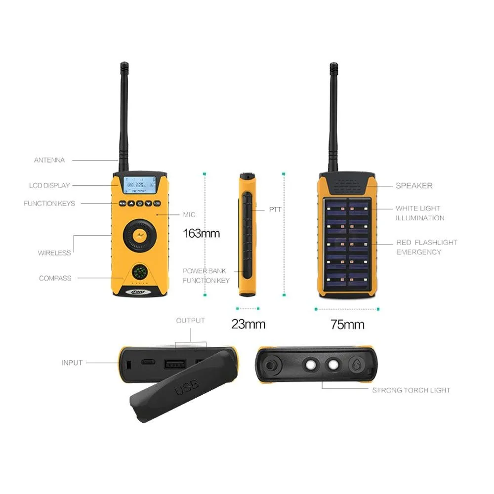 Crony 5W CY-919 Rechargeable Two-way Radios Wireless Portable Walkie Talkies With solar charging flashlight 1-4 KM