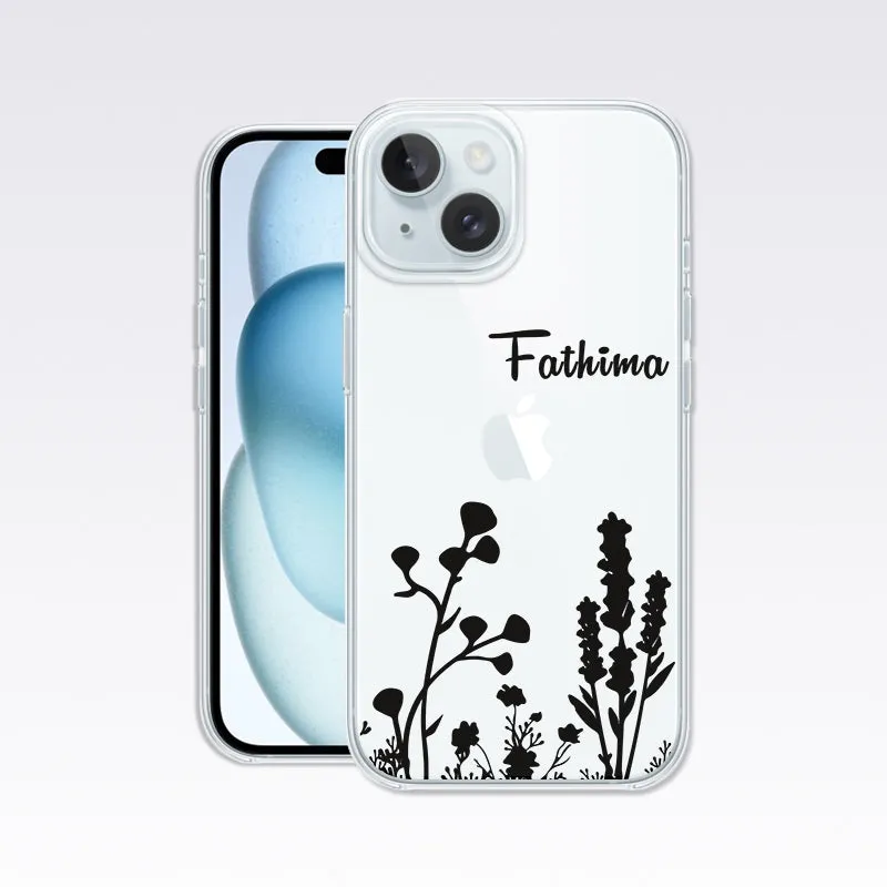 Custom Name with Flower Design-2 Clear Silicon Cover