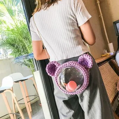 Cute Light Gray Crochet Mouse Backpack Mouse Crochet Shoulder Bag for Girl Mouse Crochet Crossbody Purse