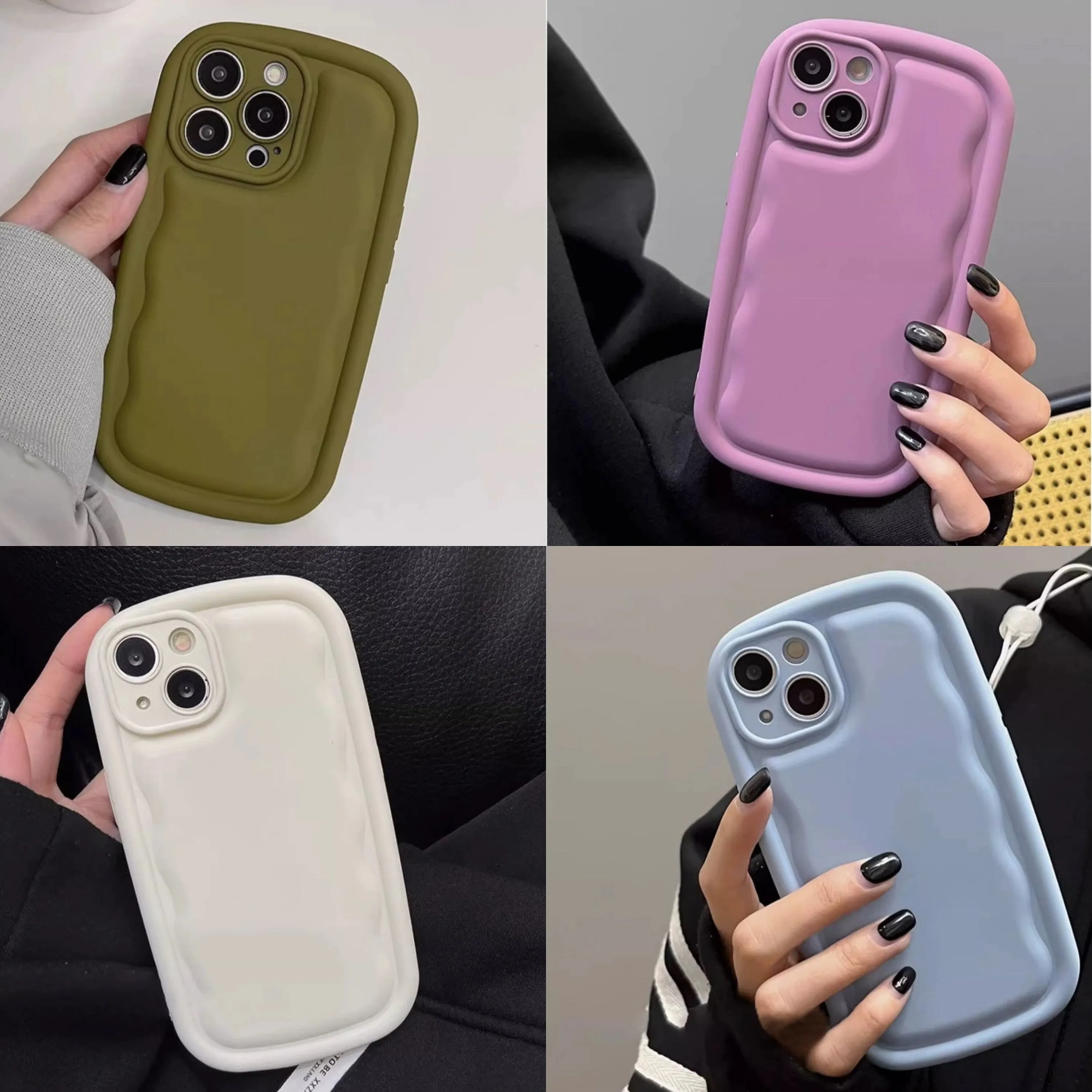 Cute Solid Color Minimalist Thick Bulky 3D Wave Design Protective Shockproof Anti-Fall iPhone Case for iPhone 11 12 13 14 15 Plus Pro Max