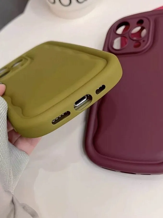 Cute Solid Color Minimalist Thick Bulky 3D Wave Design Protective Shockproof Anti-Fall iPhone Case for iPhone 11 12 13 14 15 Plus Pro Max