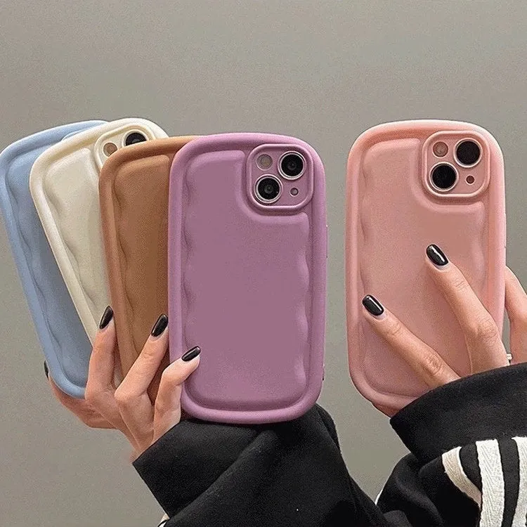 Cute Solid Color Minimalist Thick Bulky 3D Wave Design Protective Shockproof Anti-Fall iPhone Case for iPhone 11 12 13 14 15 Plus Pro Max