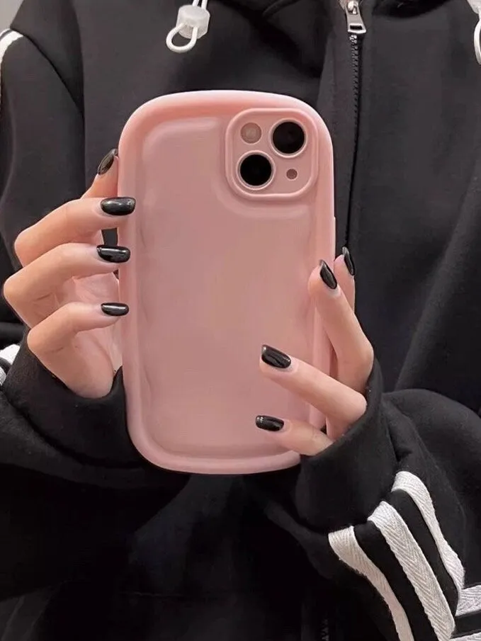 Cute Solid Color Minimalist Thick Bulky 3D Wave Design Protective Shockproof Anti-Fall iPhone Case for iPhone 11 12 13 14 15 Plus Pro Max