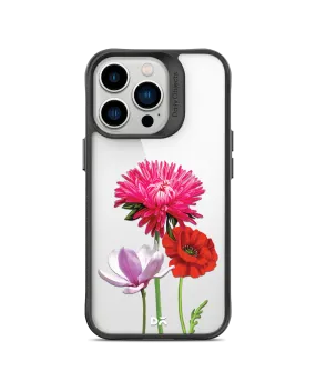 DailyObjects Clear Pink Red & White Flowers Black Hybrid Clear Phone Case Cover For iPhone 14 Pro